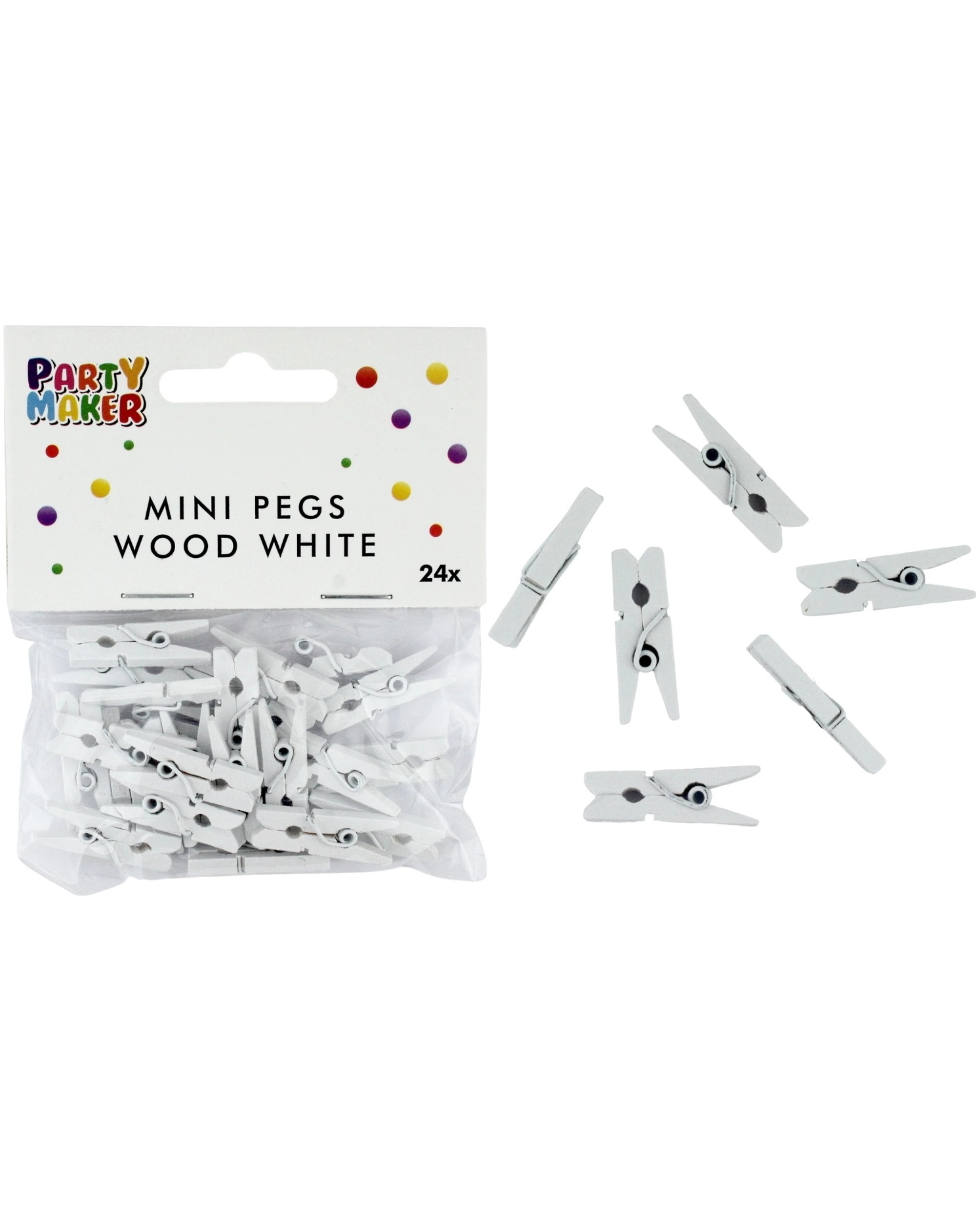1 Party Maker Mini Wooden Pegs Pack of 24 - White, 1 of 1