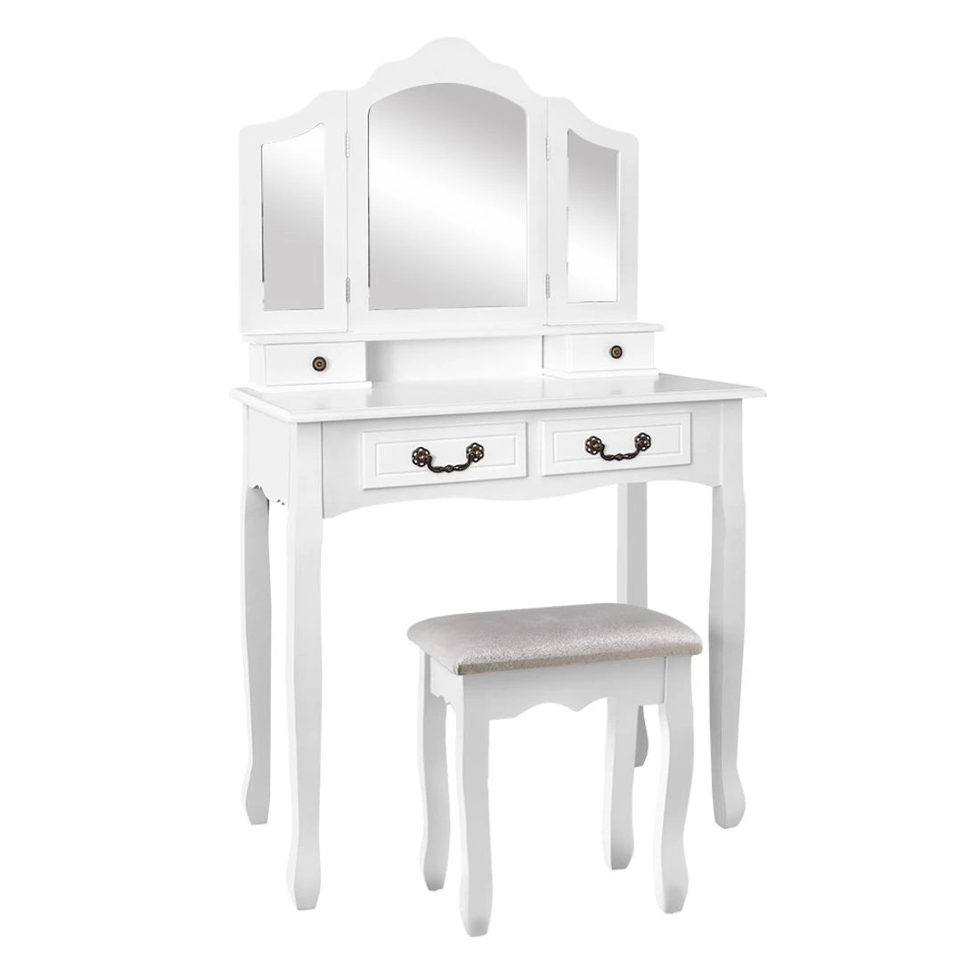 1 Artiss Dressing Table Stool Set Foldable Mirror - White, 1 of 8