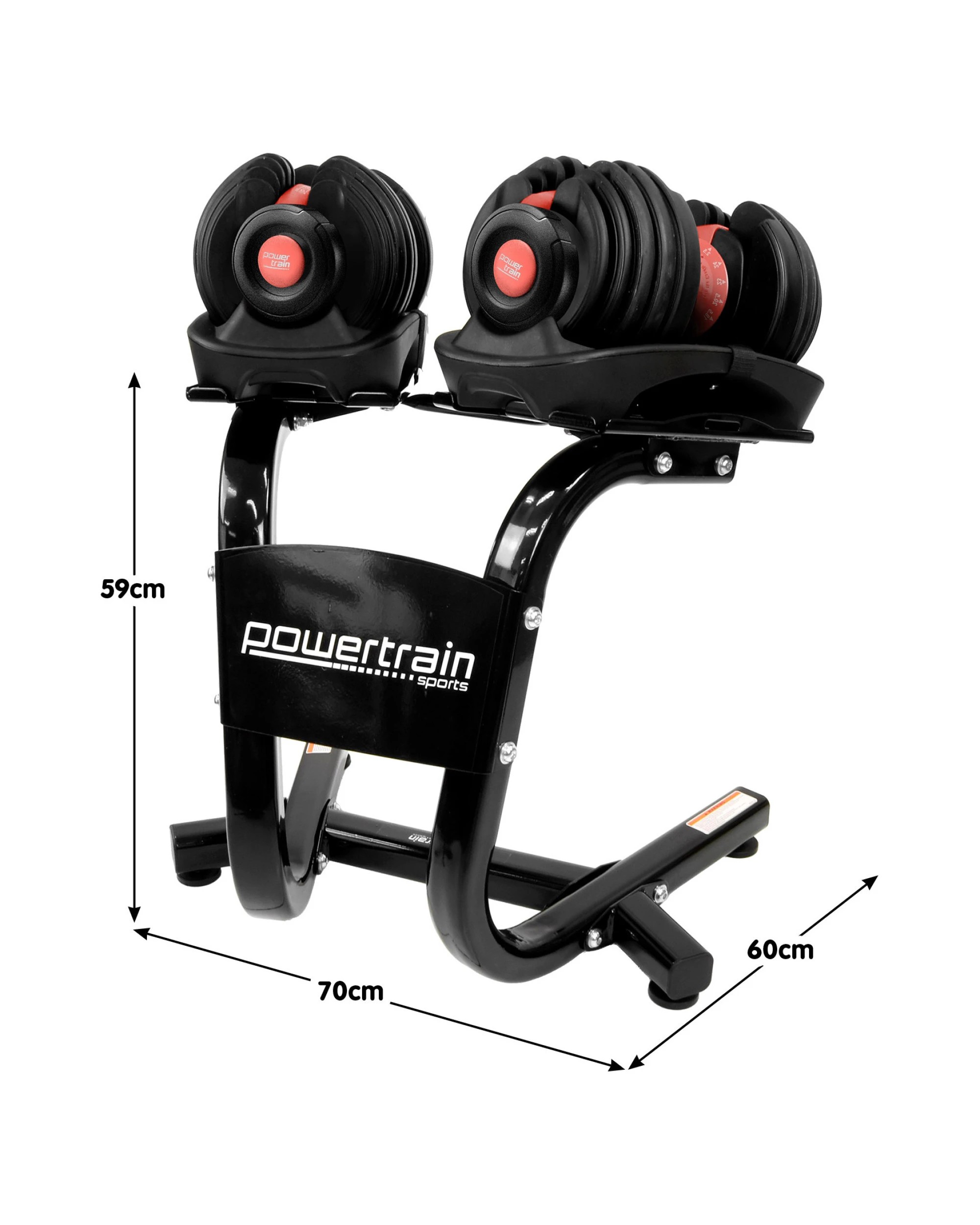 2 Powertrain 48kg Adjustable Dumbbells Set Home Gym Exercise Free Weights Stand - Red, 2 of 8