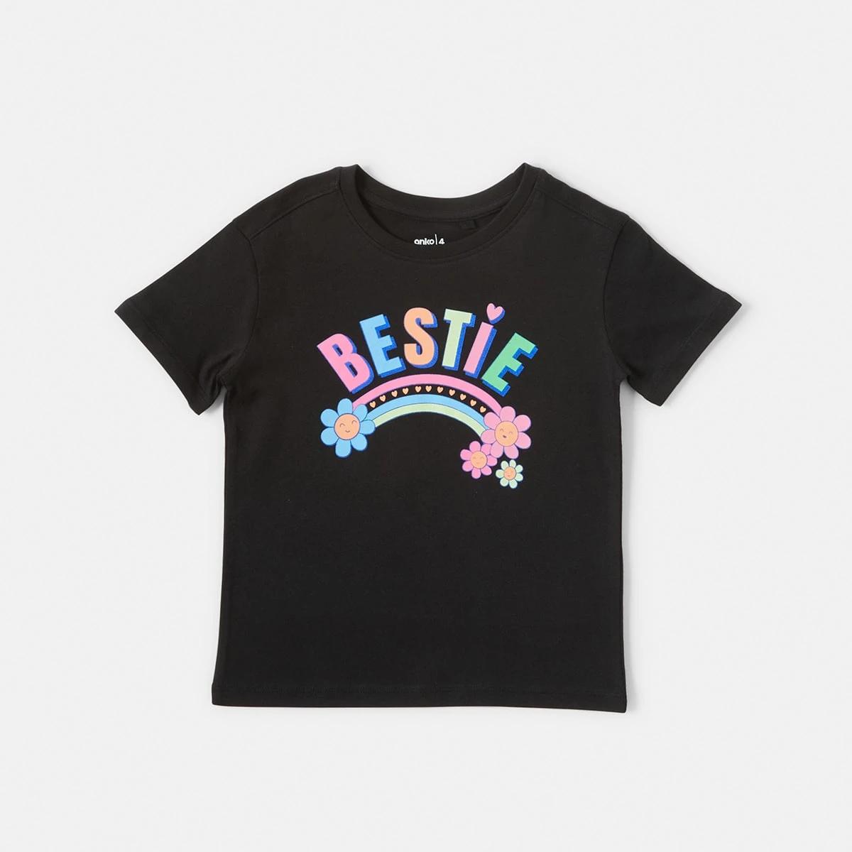 6 Short Sleeve Placement Print T-shirt Blk Bestie, 6 of 7