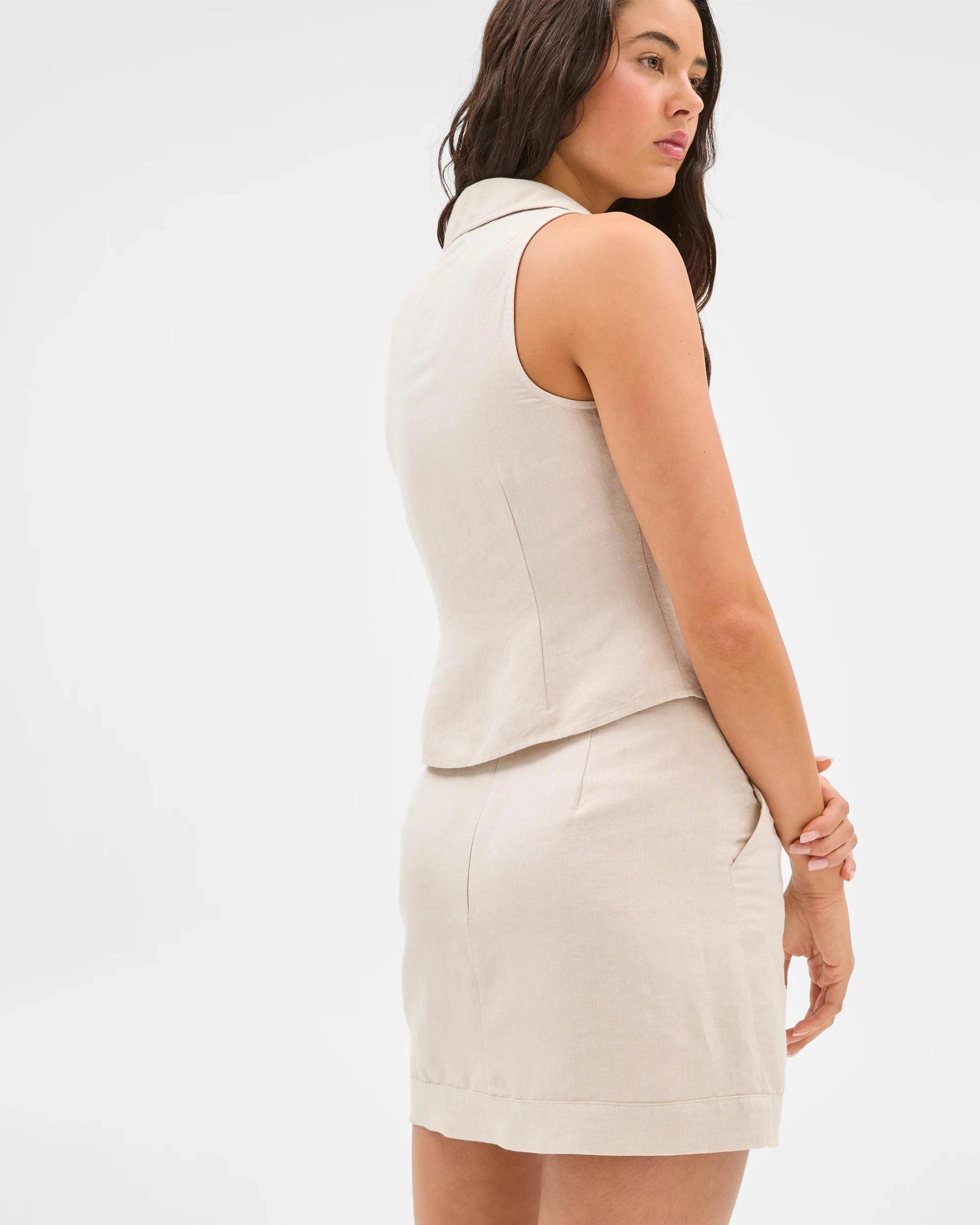 4 European Linen Blend Mini Skirt - Lily Loves NATURAL, 4 of 7