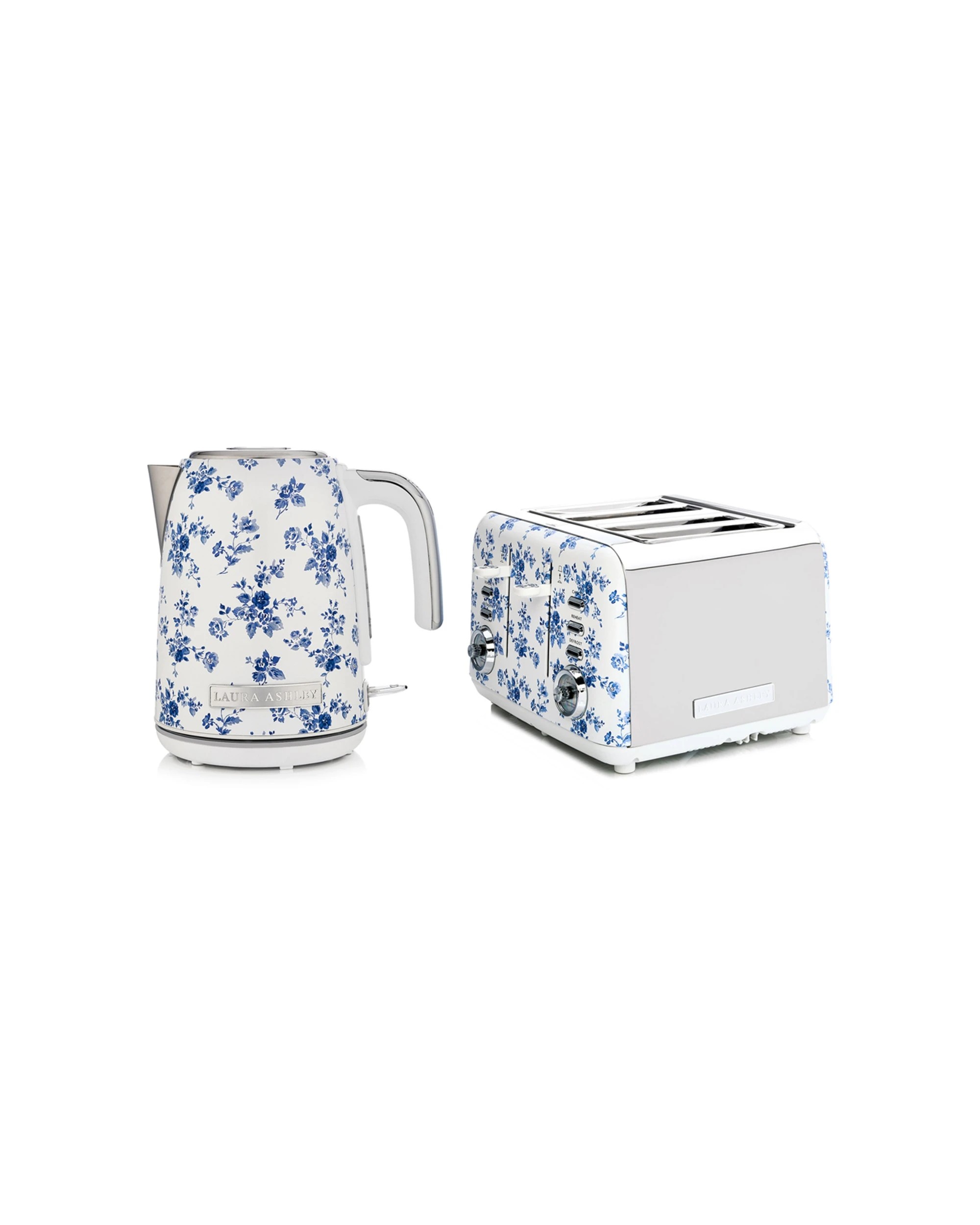 1 Laura Ashley 1.7L Jug Electric Kettle And 4 Slice Toaster Combo China Rose - White, 1 of 4