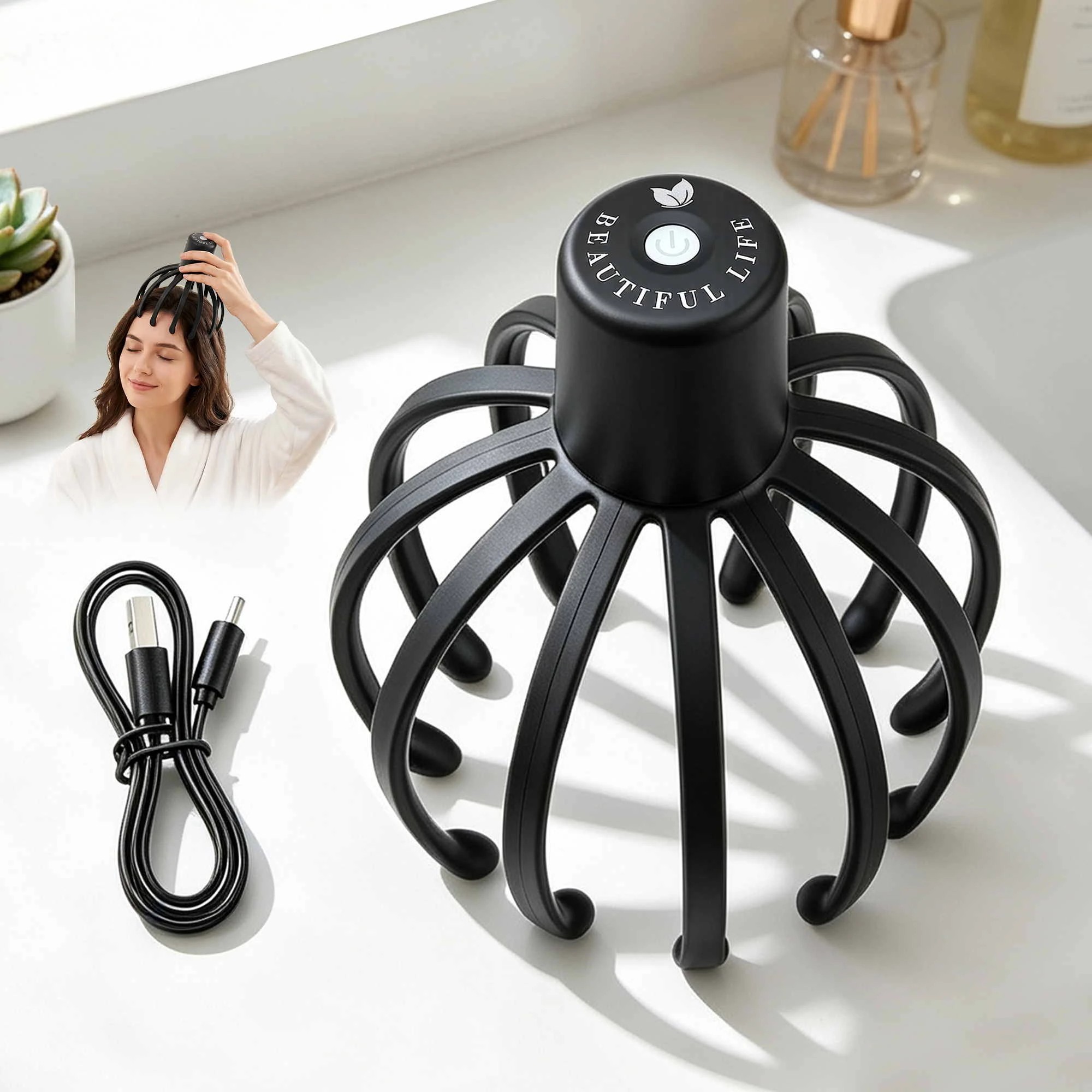 2 Livemor Head Massager Scalp Electric with 3 Modes 360 Degree Head Massager Portable Head Scratcher - Black, 2 of 8