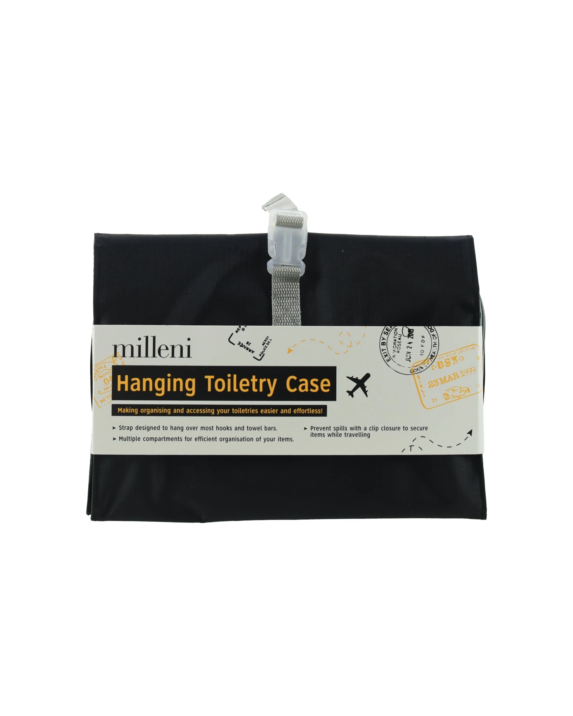 1 Milleni Multiple Compartment Travel Hanging Toiletry Case 59.7cm - Black, 1 of 4