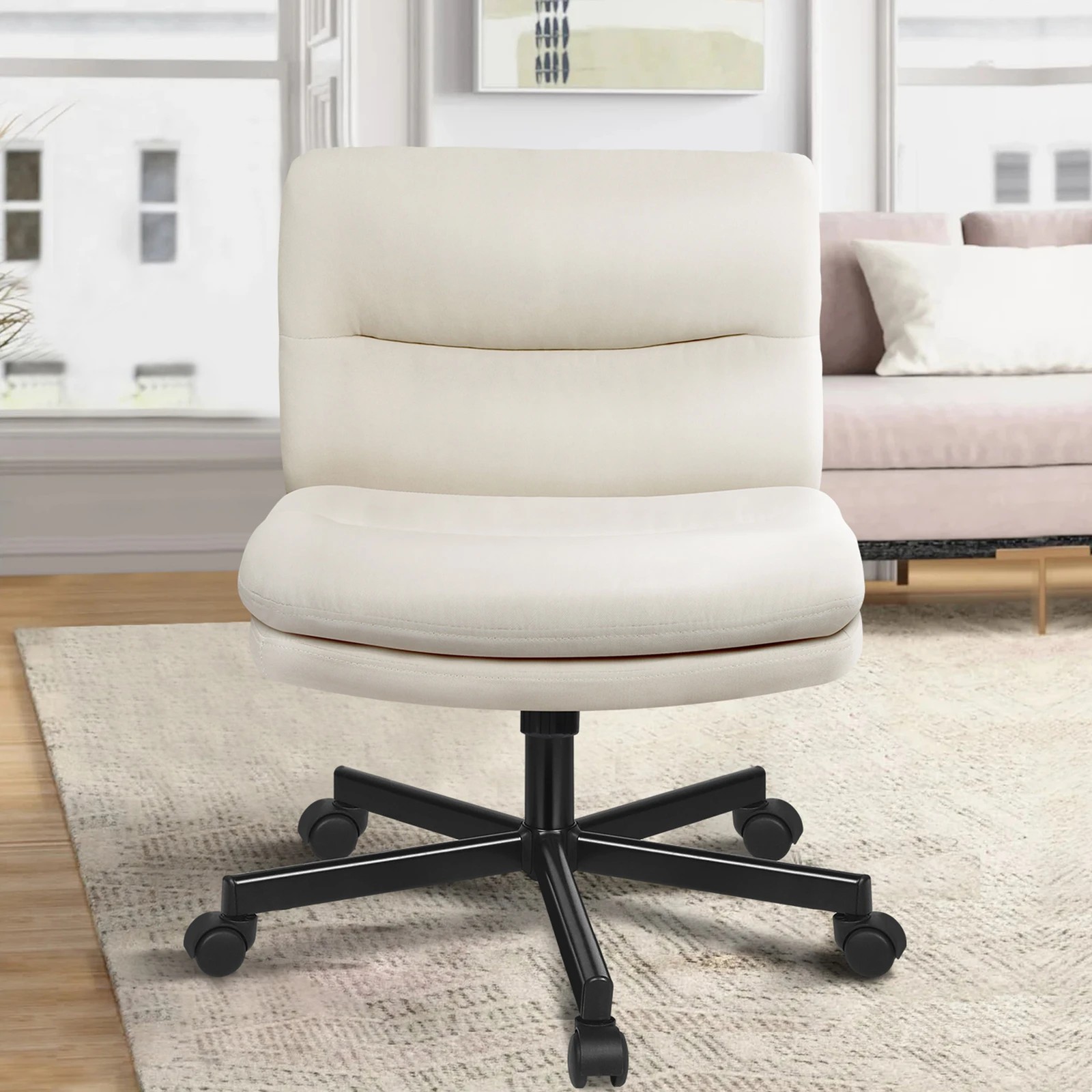4 Alfordson Desk Chair Office Computer Armless Wide Seat Mid Back Fabric - Beige, 4 of 7
