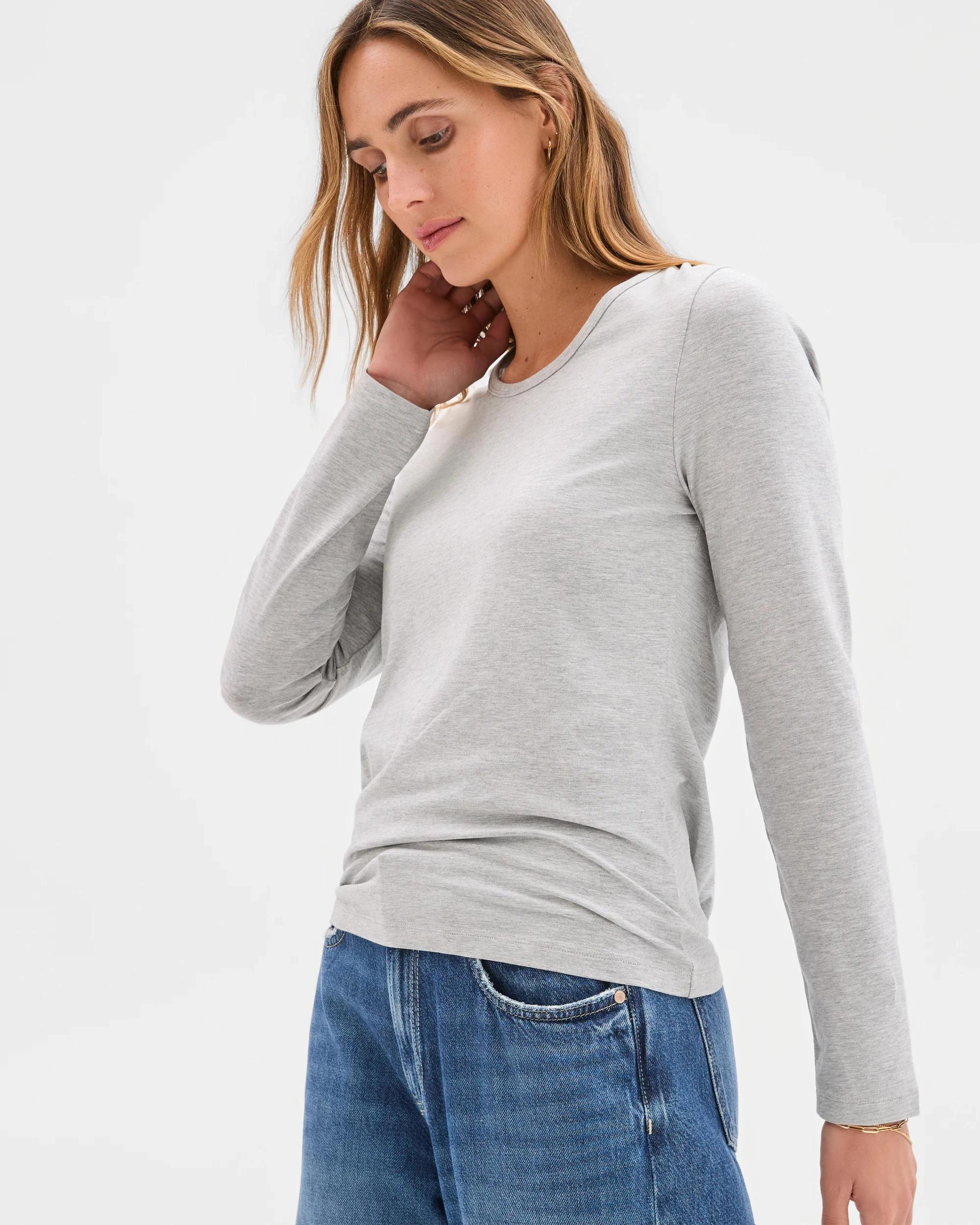 3 Target Australian Cotton Long Sleeve Stretch Crew T-Shirt GREY MARLE, 3 of 5