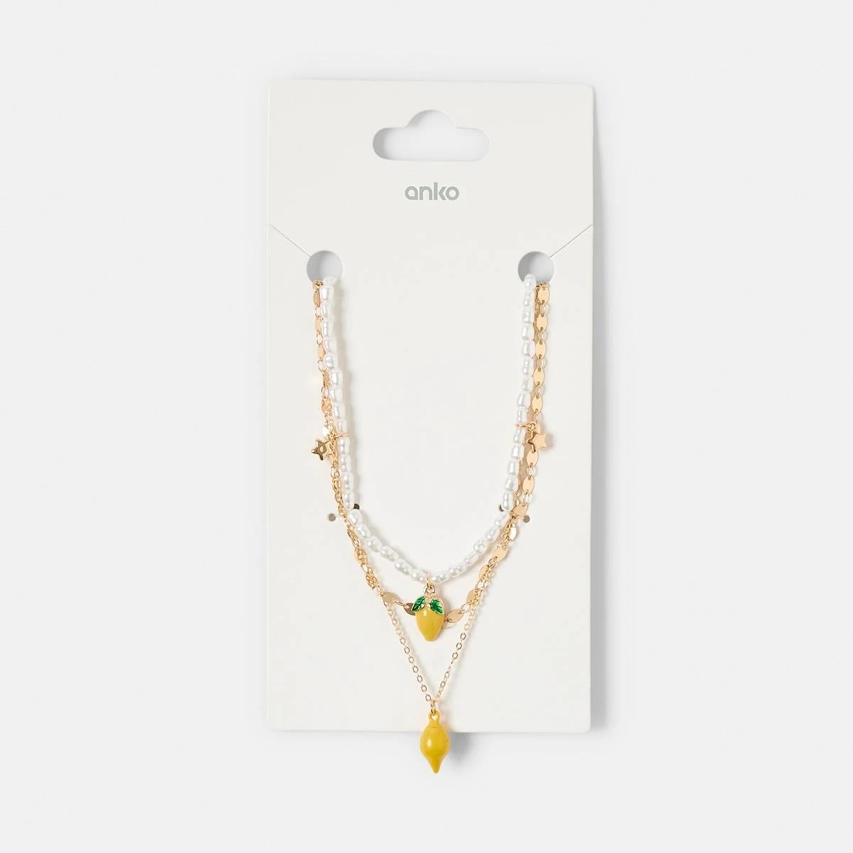 4 3 Pack Lemon Necklace - White, Yellow, Green and Gold Tone Gold, 4 of 4