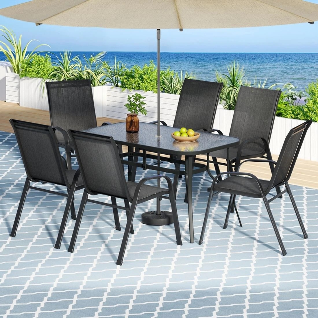 3 Gardeon 7PC Outdoor Dining Set Table and Chairs - Black, 3 of 7