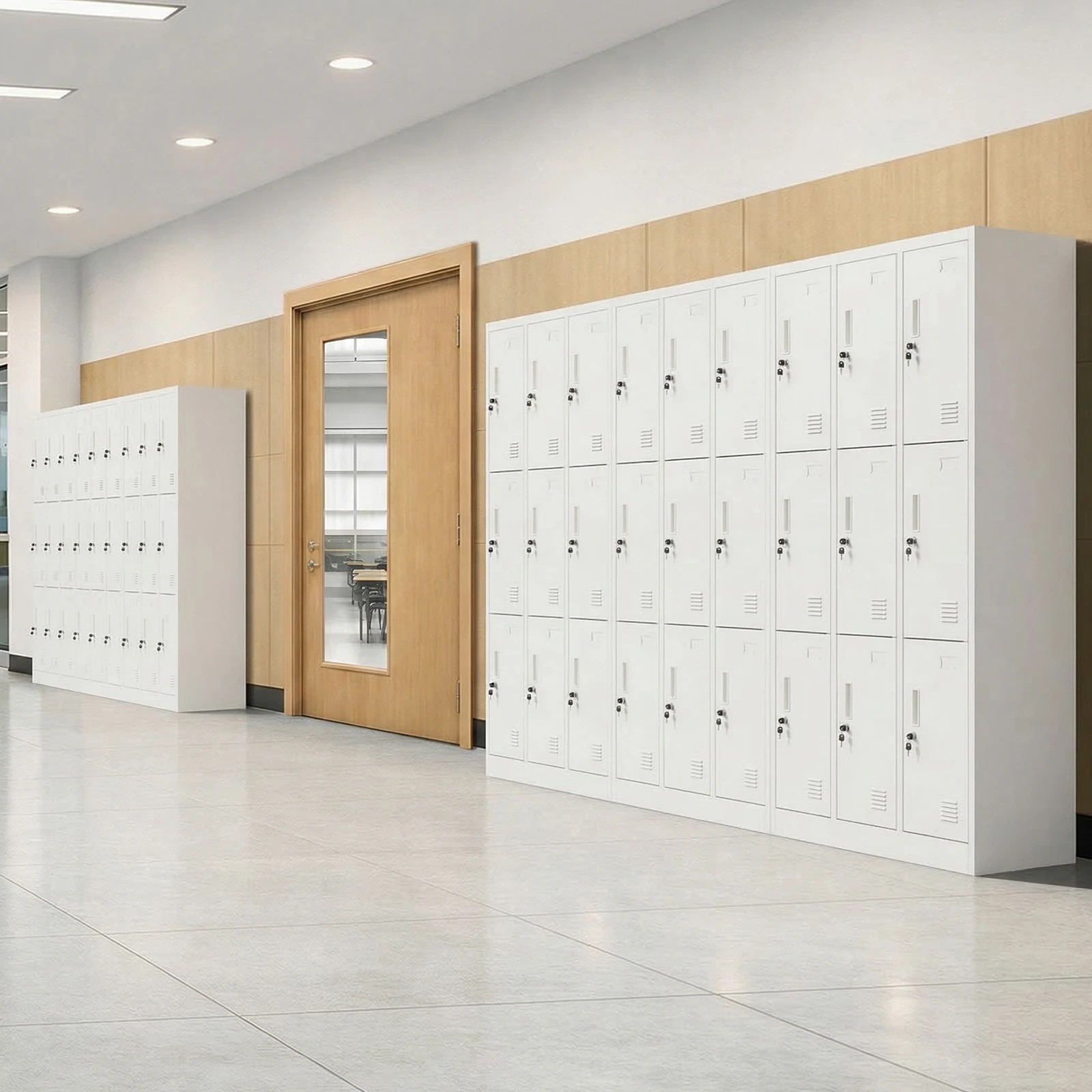 4 Oikiture 9 Doors Locker Cabinet Steel Storage Cupboard Office School Gym - White, 4 of 9