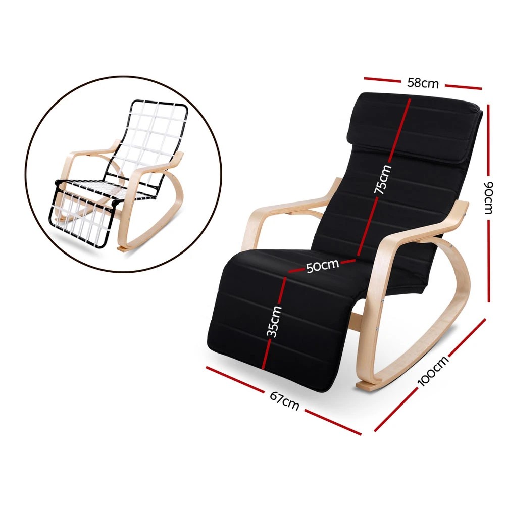 2 Artiss Rocking Armchair Footrest Nursing  Afton - Black, 2 of 8