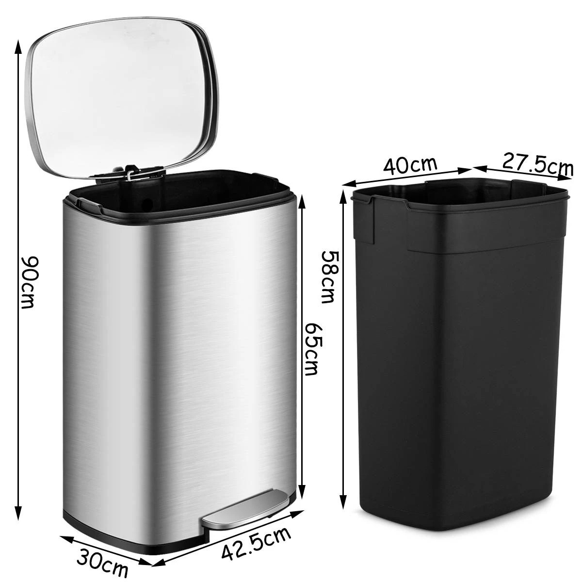 2 Costway 50L Pedal Rubbish Bin Stainless Steel Trash Waste Garbage Can, 2 of 3