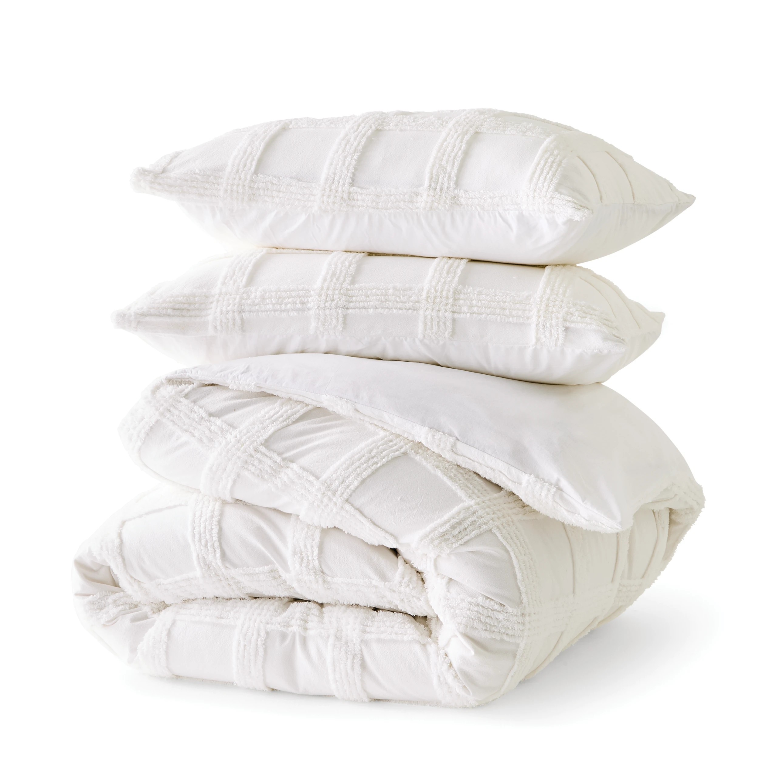 5 Check Tufted Cotton Quilt Cover Set - Double Bed, White, 5 of 6