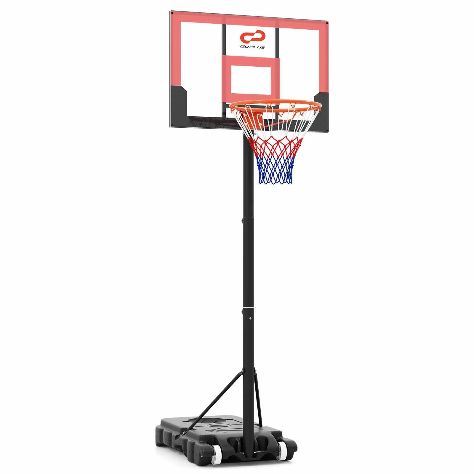 1 Costway 1.4-2.6m Portable Basketball Hoop Stand System w/Shatterproof PC Backboard - Red, 1 of 7