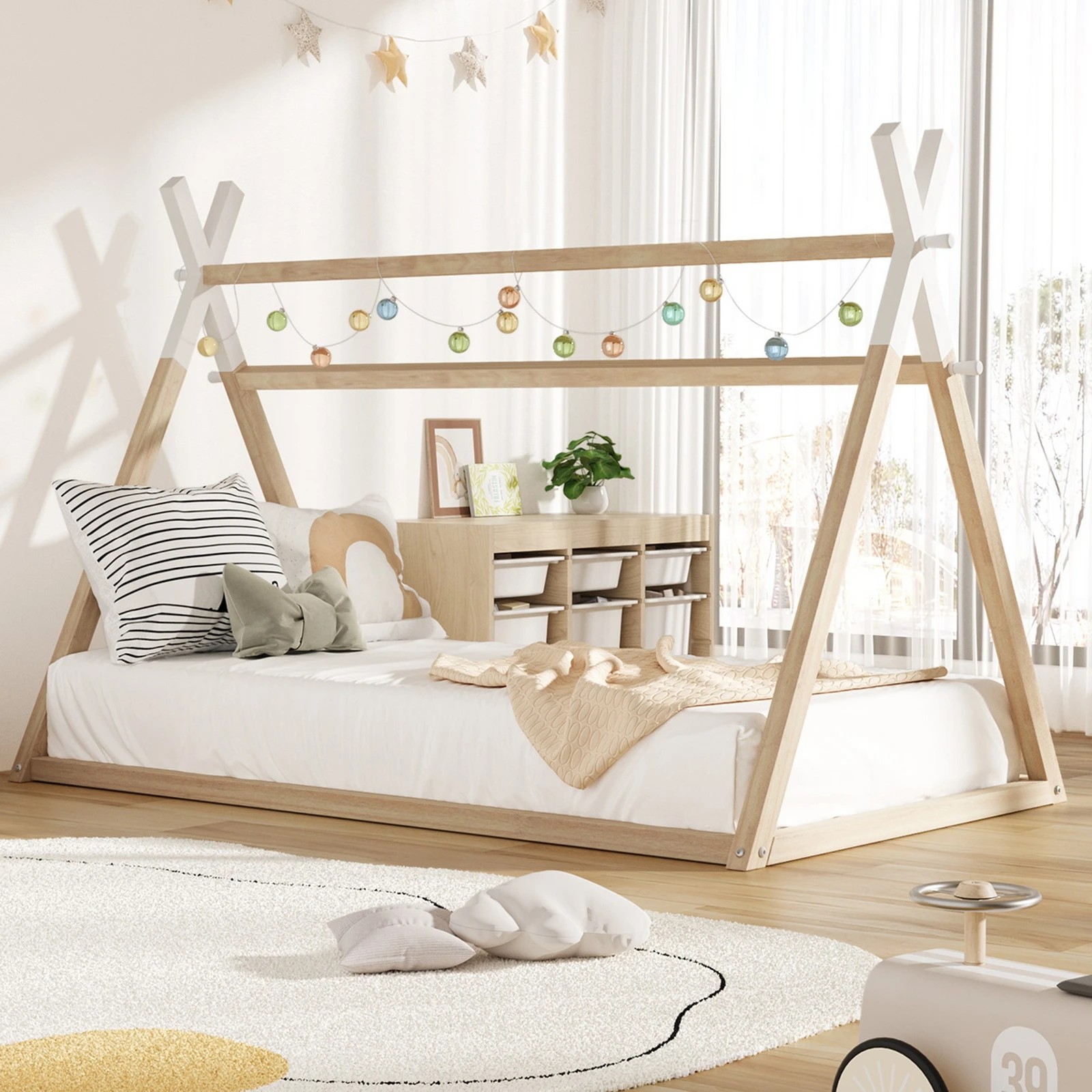10 Oikiture Kids Bed Frame Wooden Timber King Single Teepee House Frame Beds
 - Multi, 10 of 10