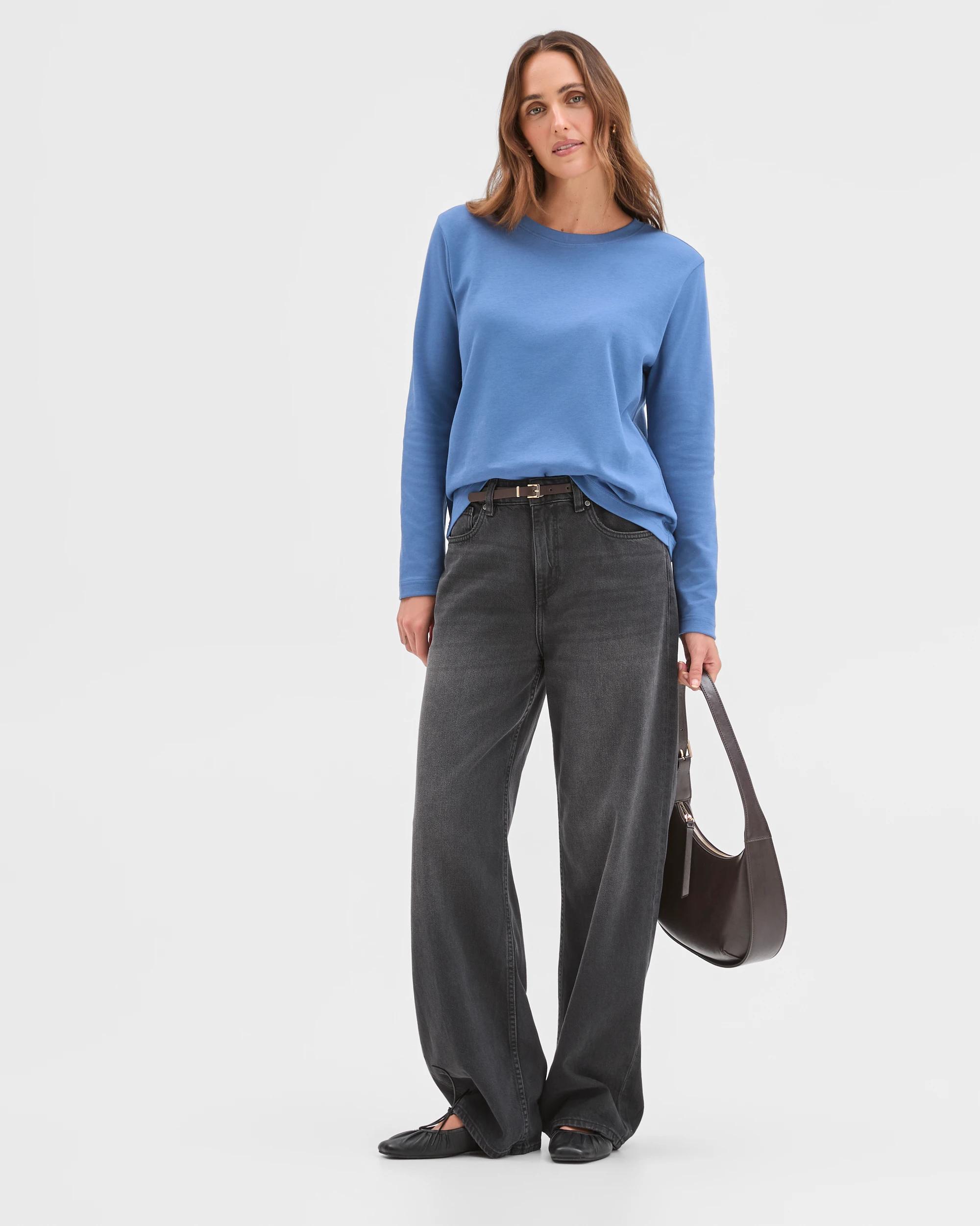 1 Target Woman Australian Cotton Classic Long Sleeve Crew Neck T-Shirt BLUE JAY, 1 of 6