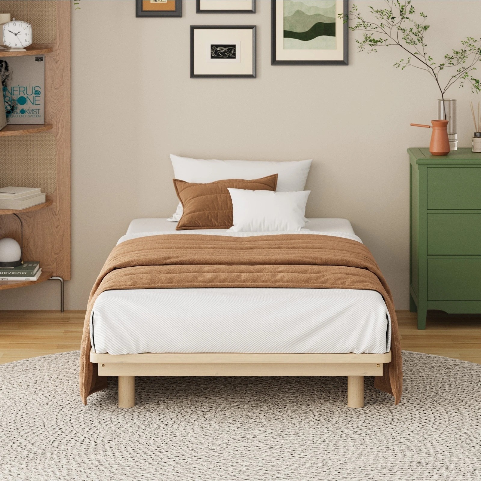 3 Oikiture Bed Frame Single Size Wooden Bed Base Timber Floating Beds
 - Natural, 3 of 10