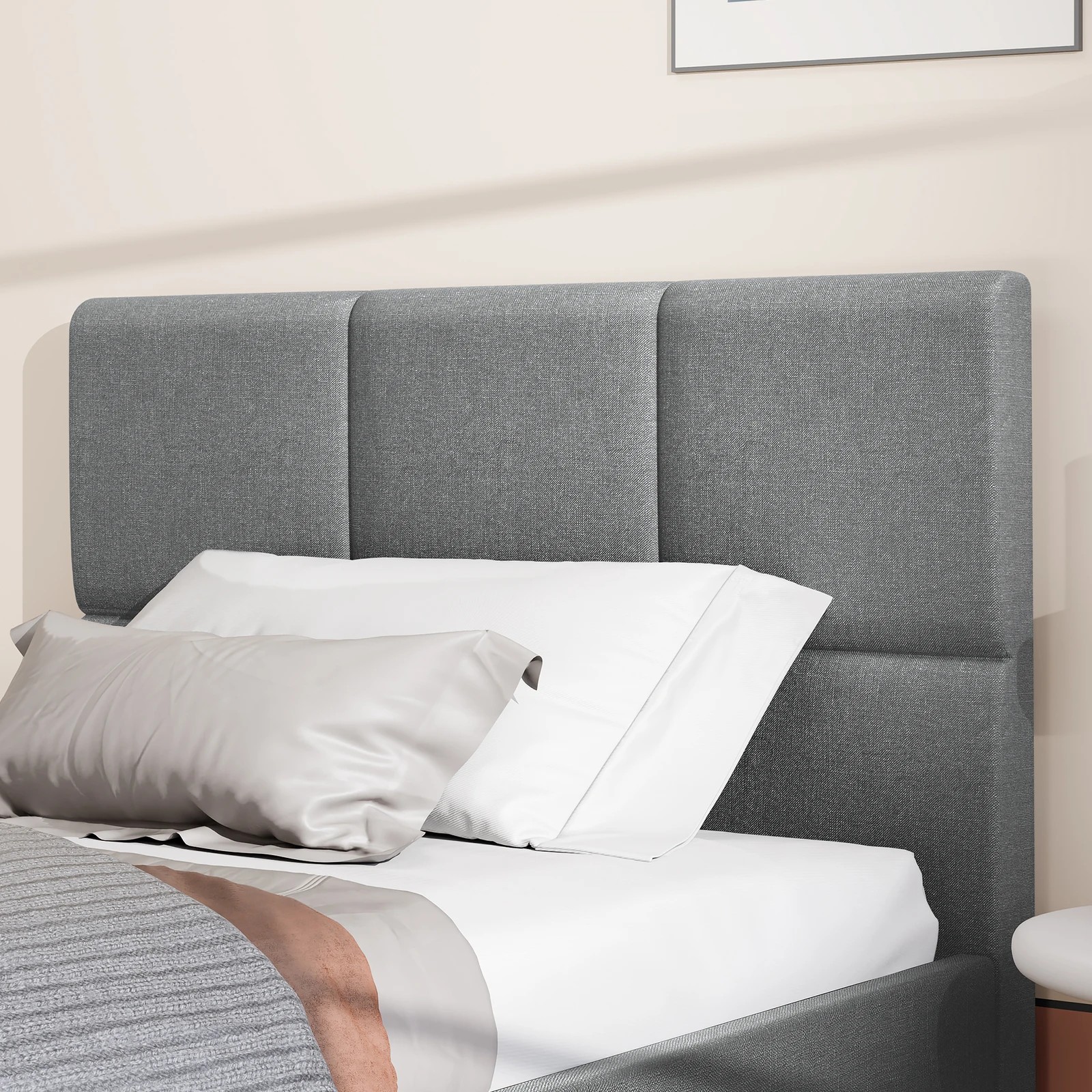 4 Alfordson Bed Frame Single Size Wooden Platform Mattress Base Fabric - Grey, 4 of 10