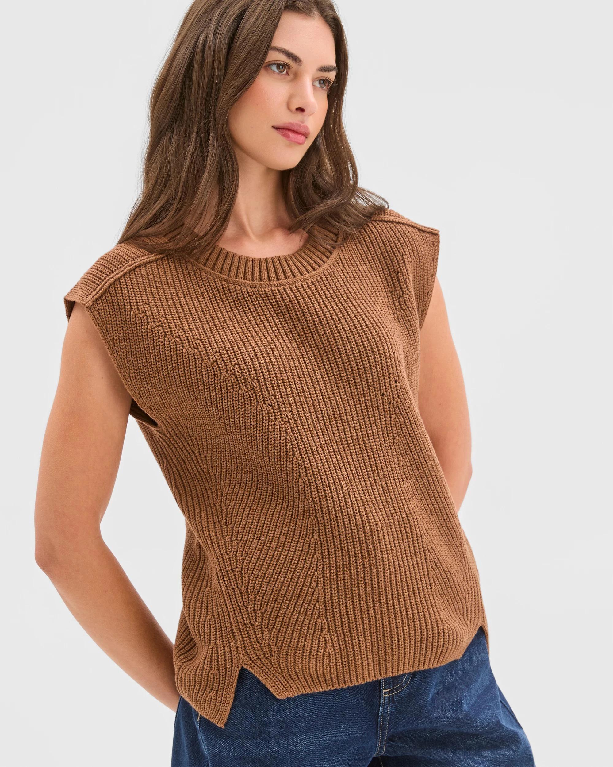 5 Target Petites Petites Australian Cotton Blend Sleeveless Split Hem Vest PARTRIDGE, 5 of 6