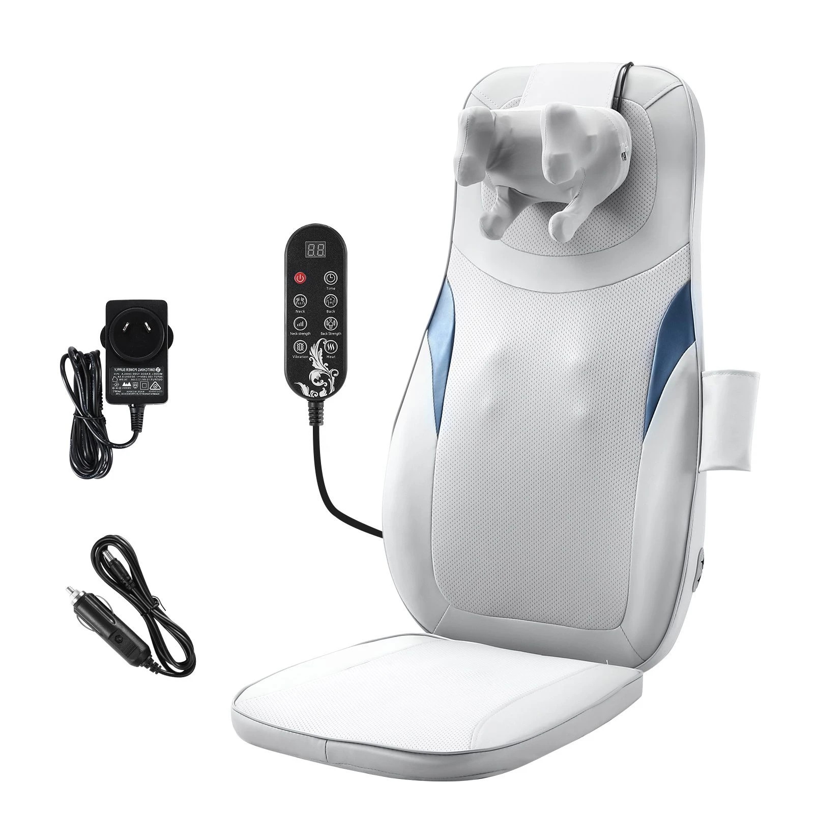 2 Ausway Massage Cushion Back Neck Shiatsu Massager Chair Pad Car Seat Heat Vibration Roller, 2 of 8