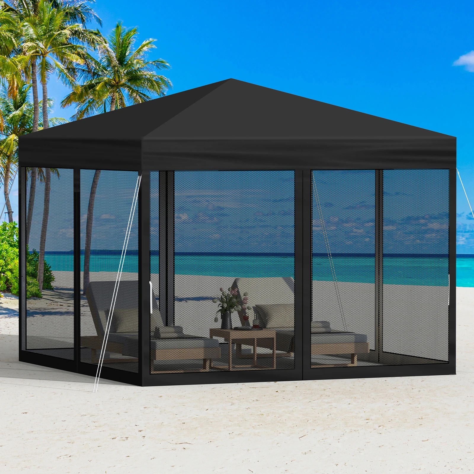 6 Alfordson Pop Up Marquee Outdoor Tent Mesh Wall 3x3m Gazebo - Black, 6 of 10