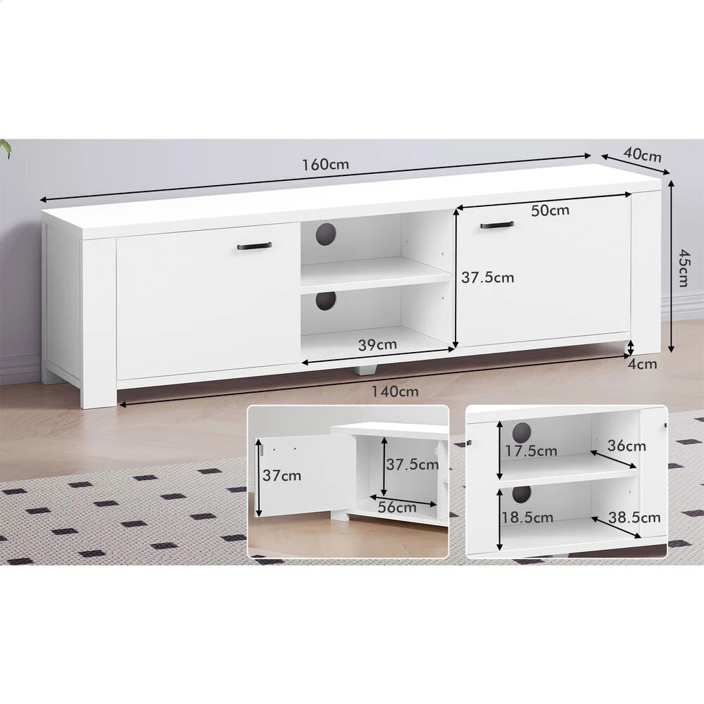 8 Alfordson TV Cabinet Entertainment Unit Stand Storage Shelf 160cm - White, 8 of 10