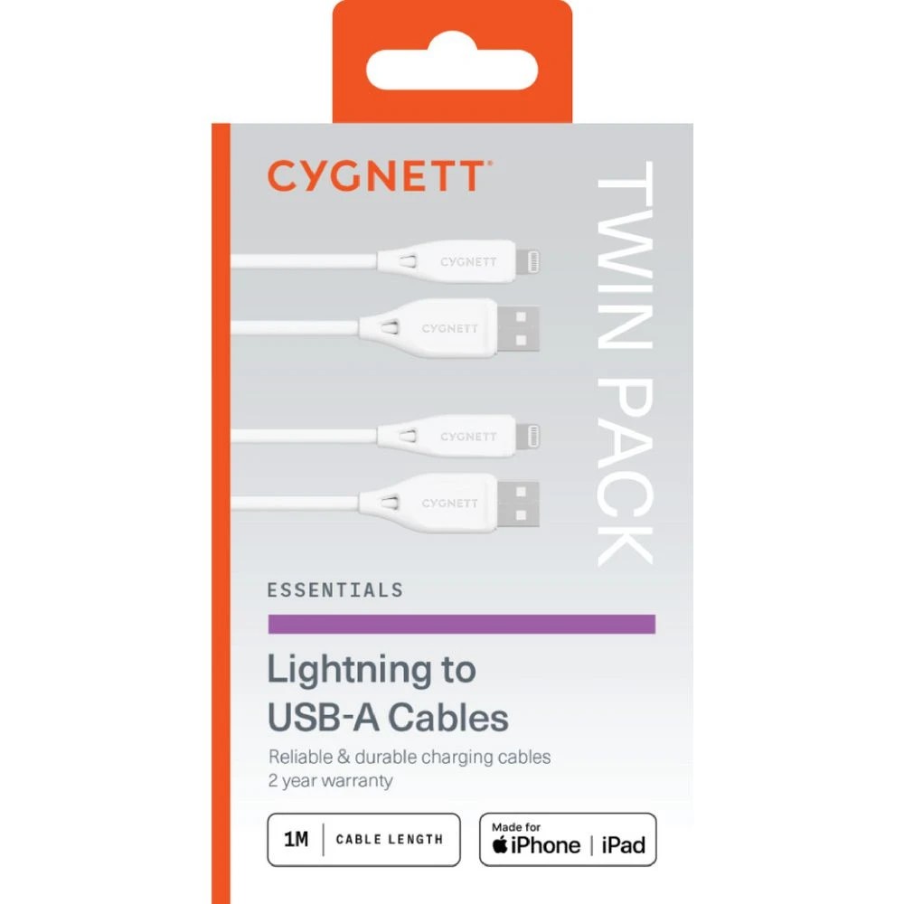 3 Cygnett Essentials Lightning to USB-A Cable 1m White 2 Pack, 3 of 3