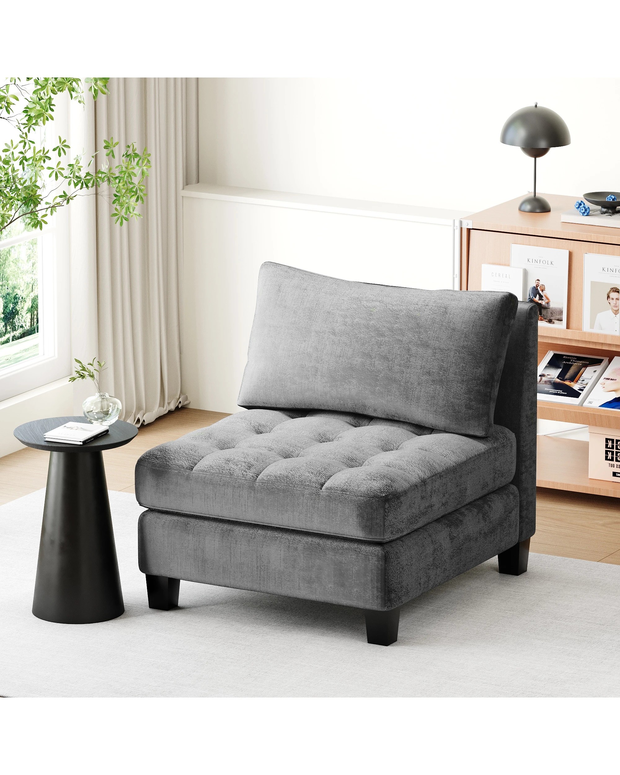 7 Advwin Modern Armless Sofa Chair Chenille Fabric - Grey, 7 of 7