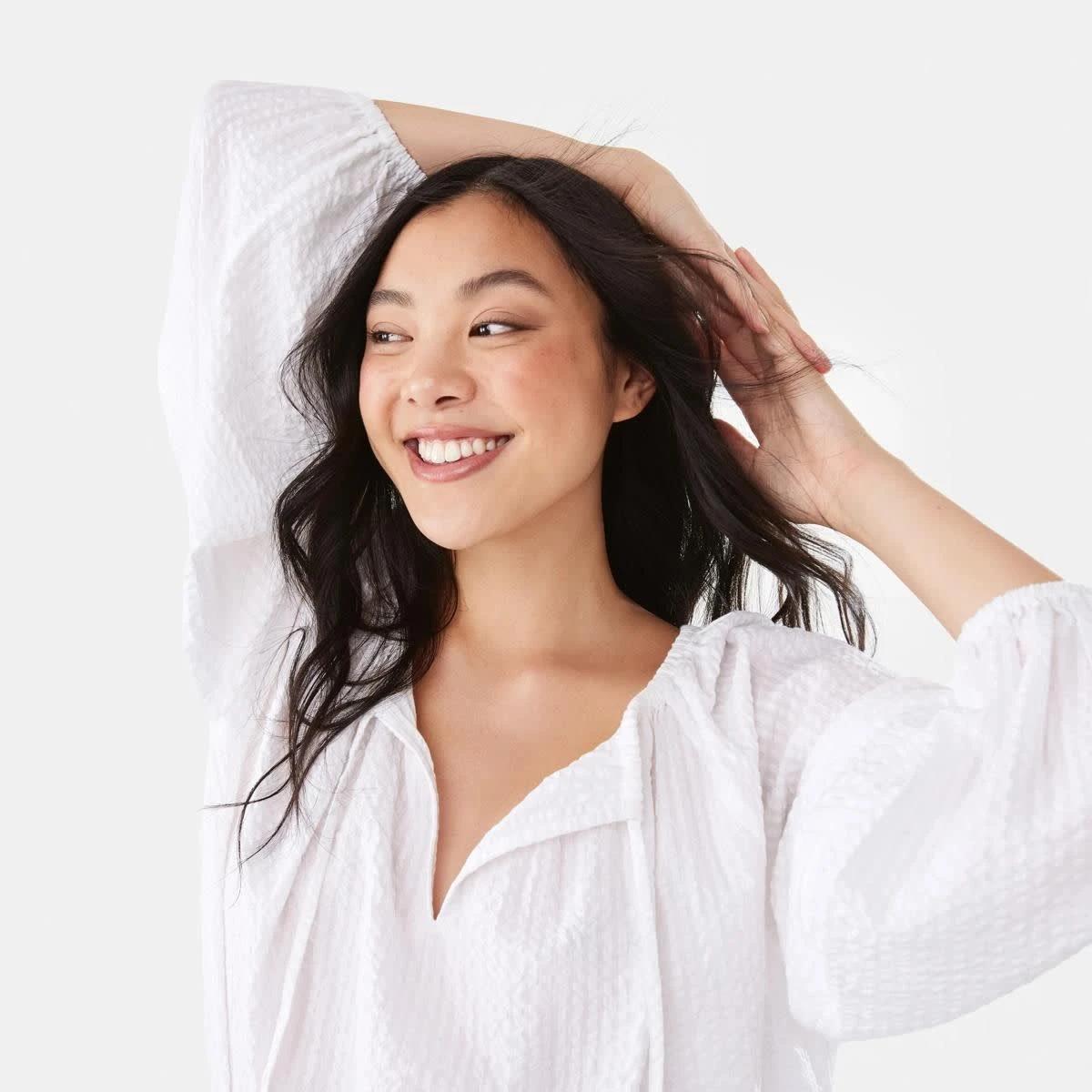 6 Long Sleeve Seersucker Tie Top WHITE, 6 of 10