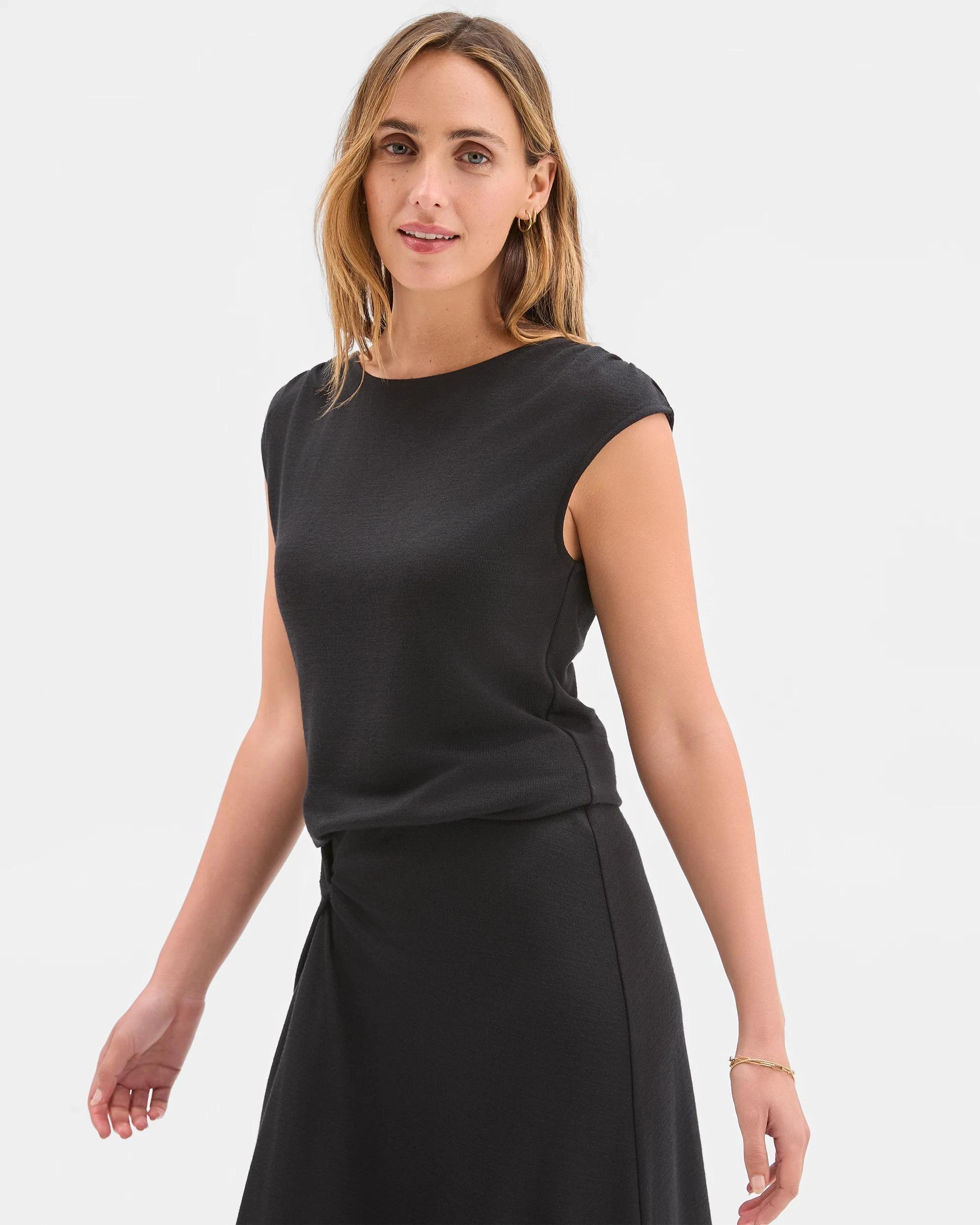 2 Preview Sleeveless Drape Tank Top BLACK, 2 of 5
