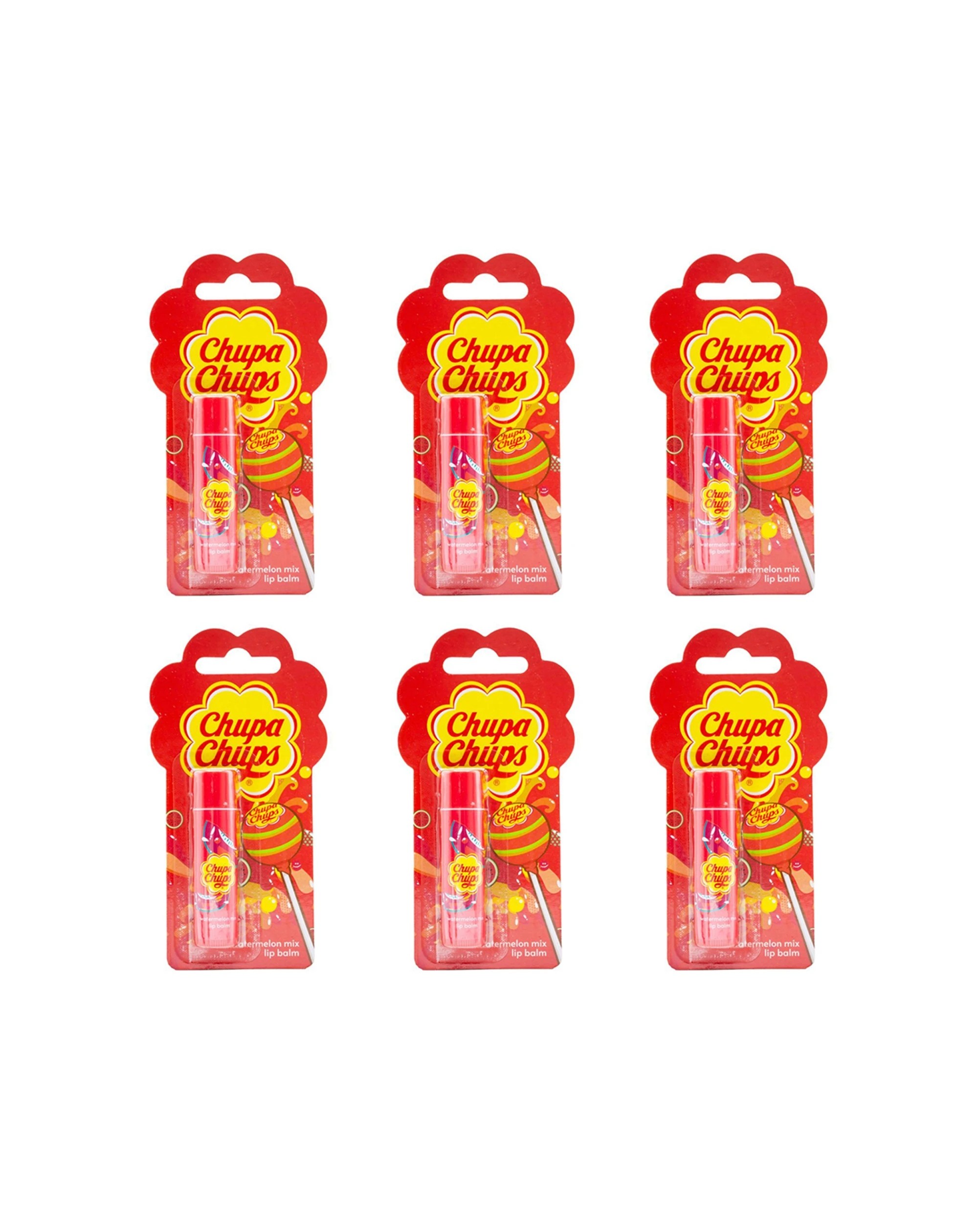 1 Chupa Chups 6PK Moisturising Lip Balm Stick Watermelon Mix Scent - Red, 1 of 3