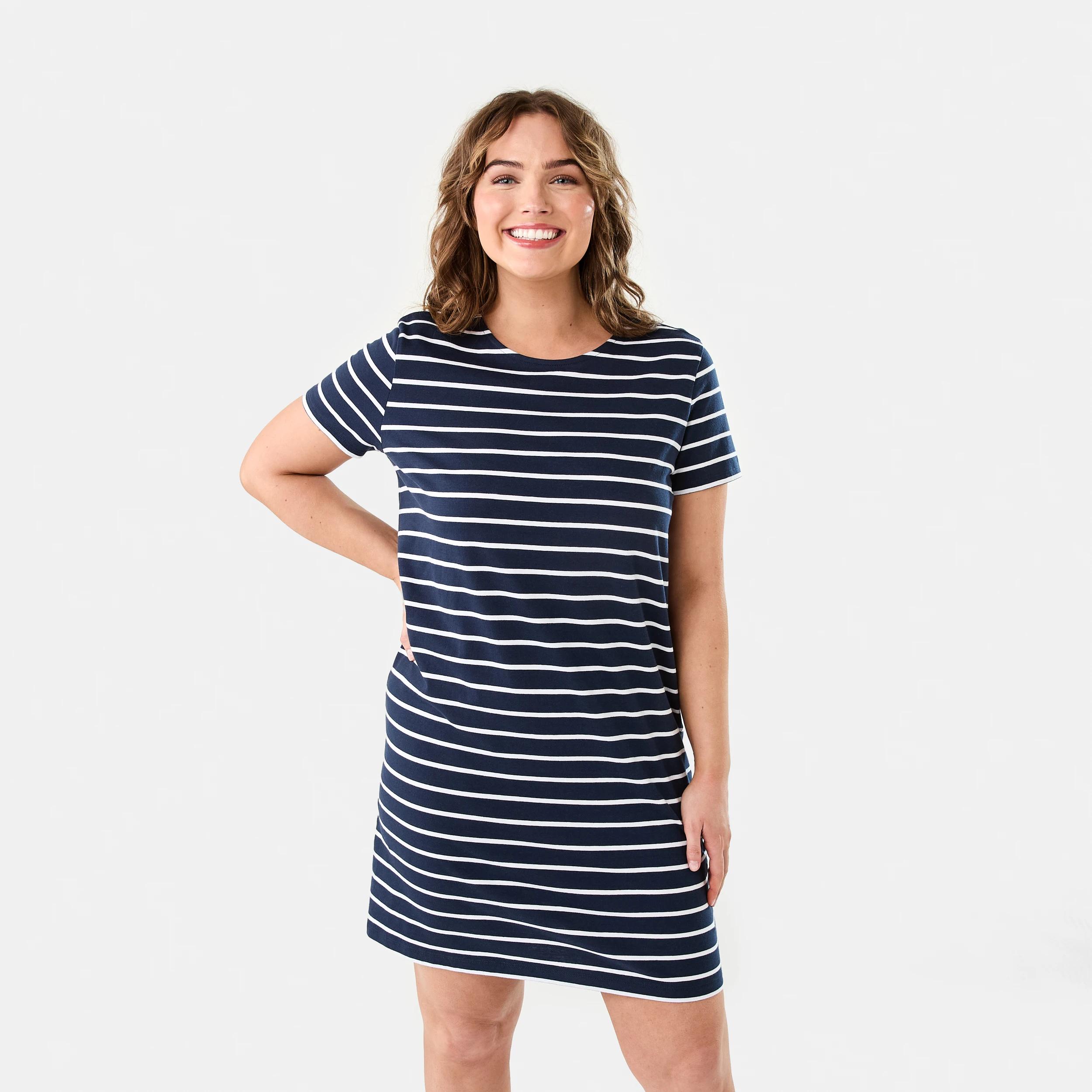 1 Short Sleeve Relaxed T-shirt Mini Dress STRIPE NAVY BLAZER, 1 of 7