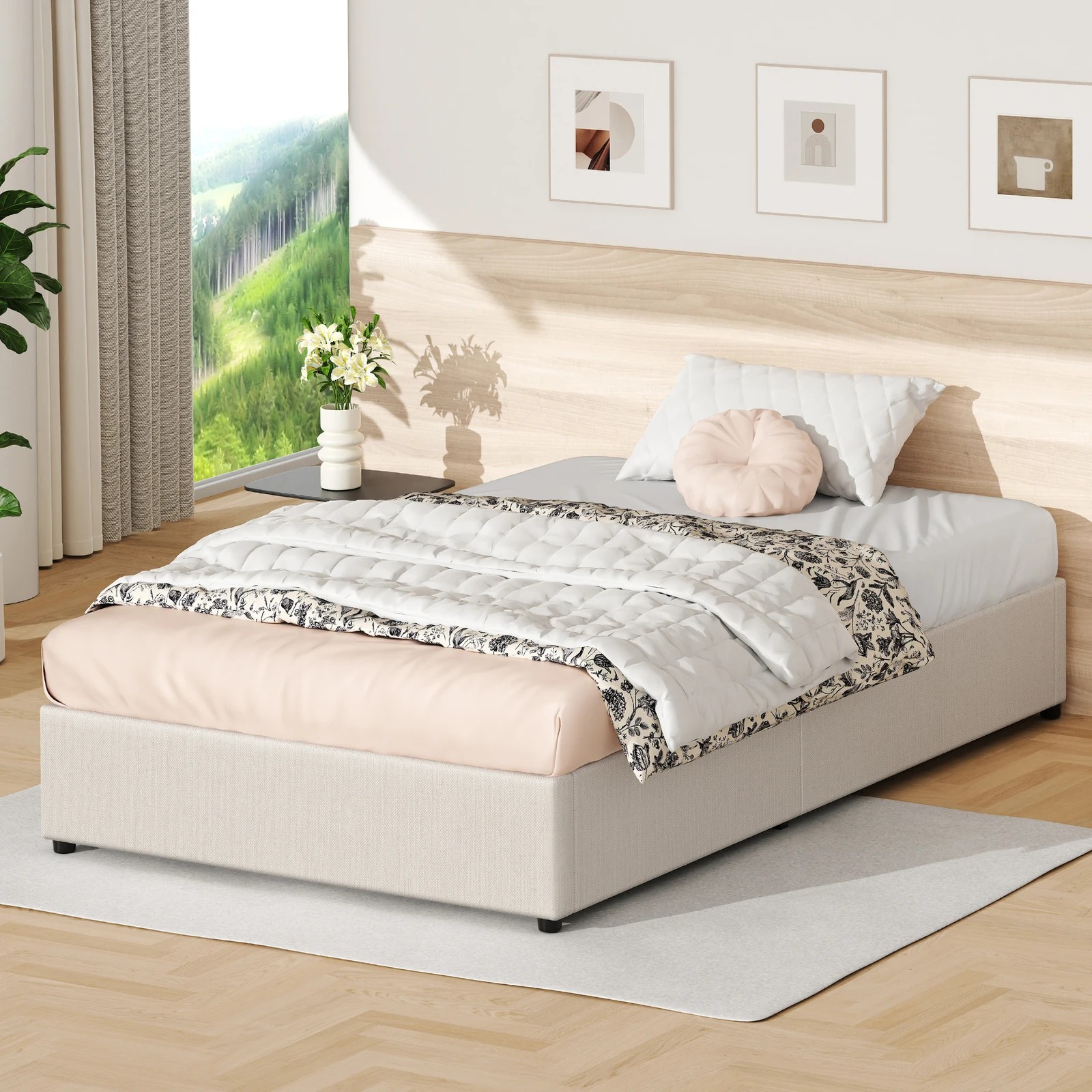 5 Alfordson Bed Frame Single Size Gas Lift Storage Mattress Base Barlow - Beige, 5 of 10