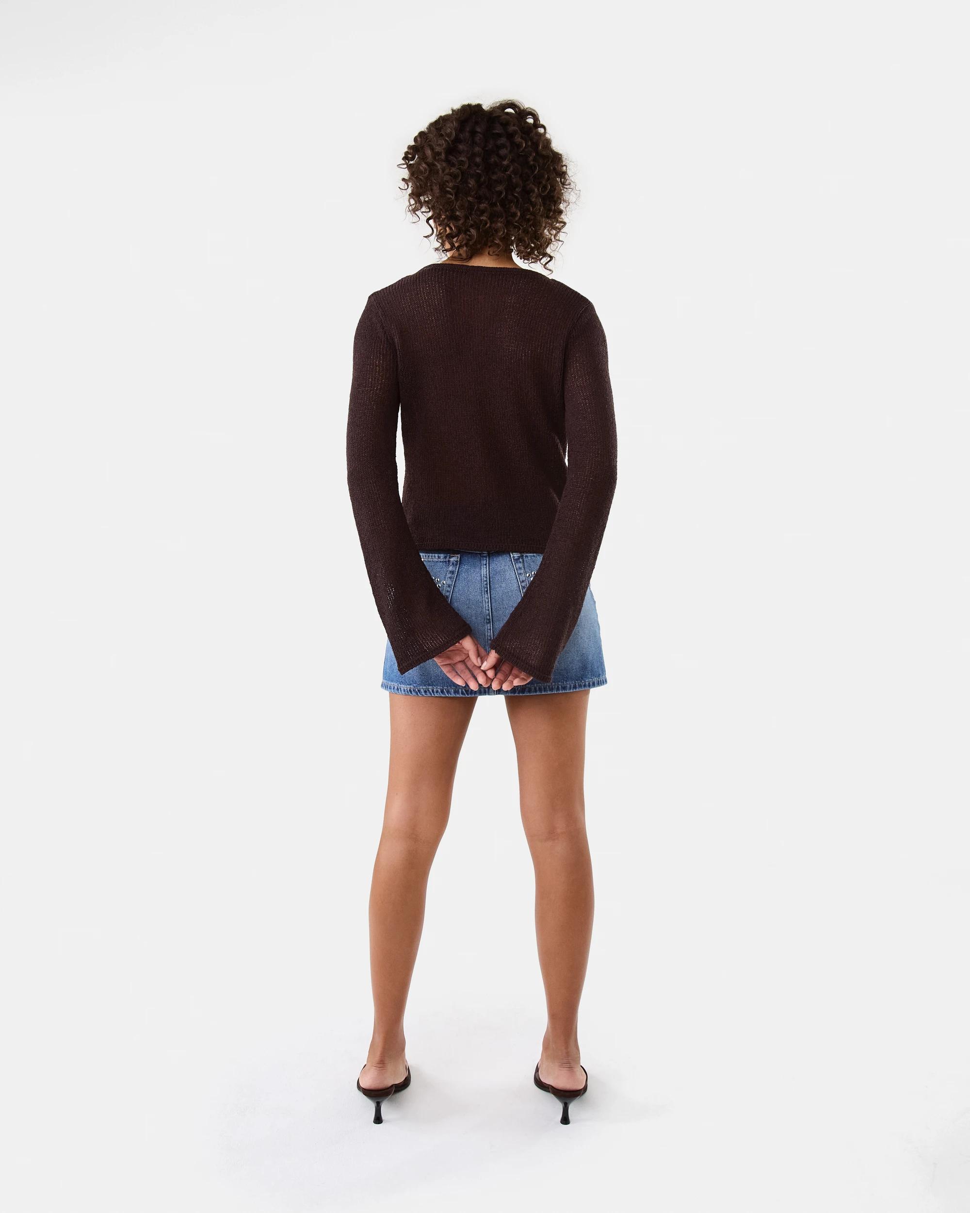 4 Long Sleeve Open Tie Knit Cardigan Choc Plum, 4 of 7