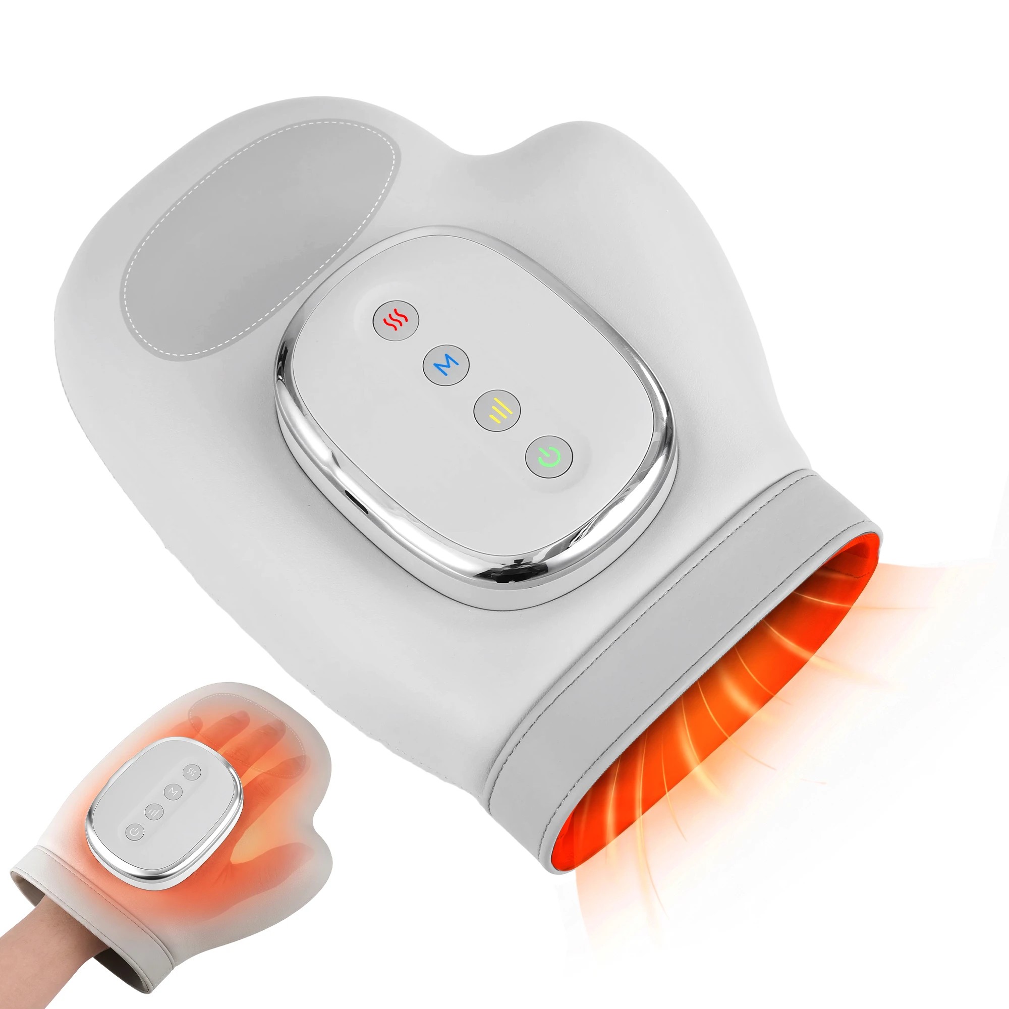 1 Livemor Hand Massager with Heat & Compression | Cordless Palm Massager, 13 Airbags, 3 Modes - White, 1 of 8