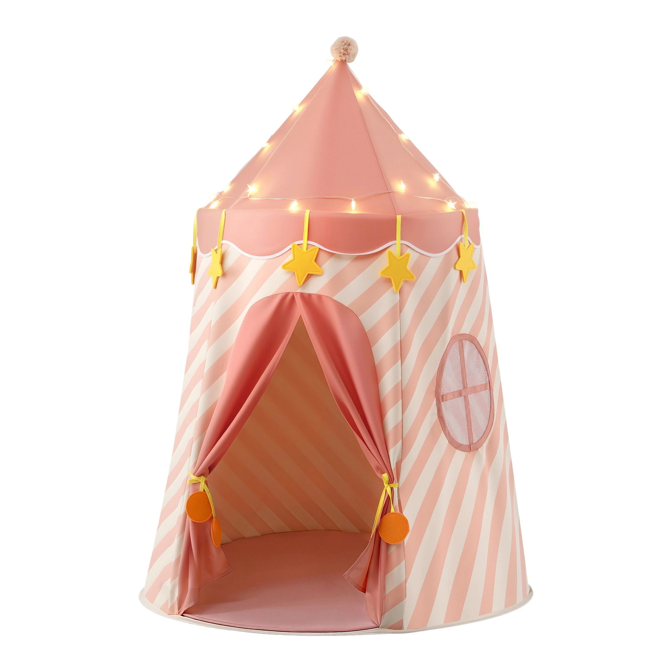 1 Keezi Kids Play Tent with Star Lights – 116x153cm Playhouse with Window & Carry Bag - Pink, 1 of 7
