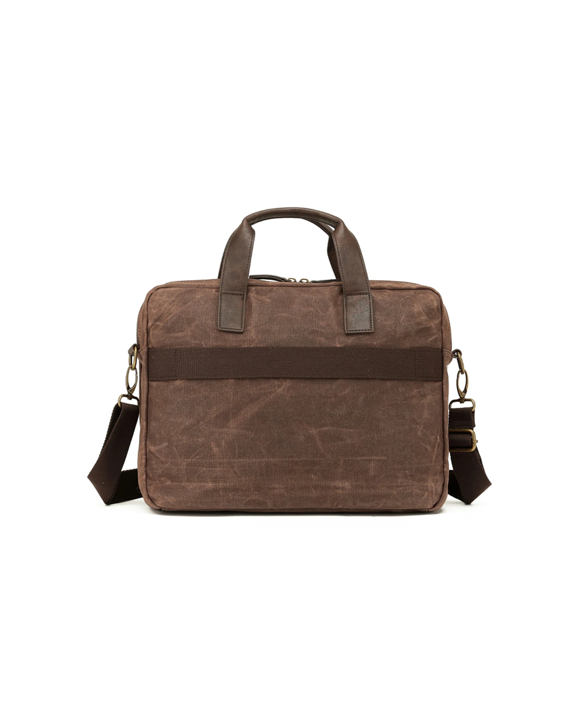 2 Tosca Waxed Canvas Business Briefcase Bag with Strap 40cm Durable Stylish - Brown, 2 of 3