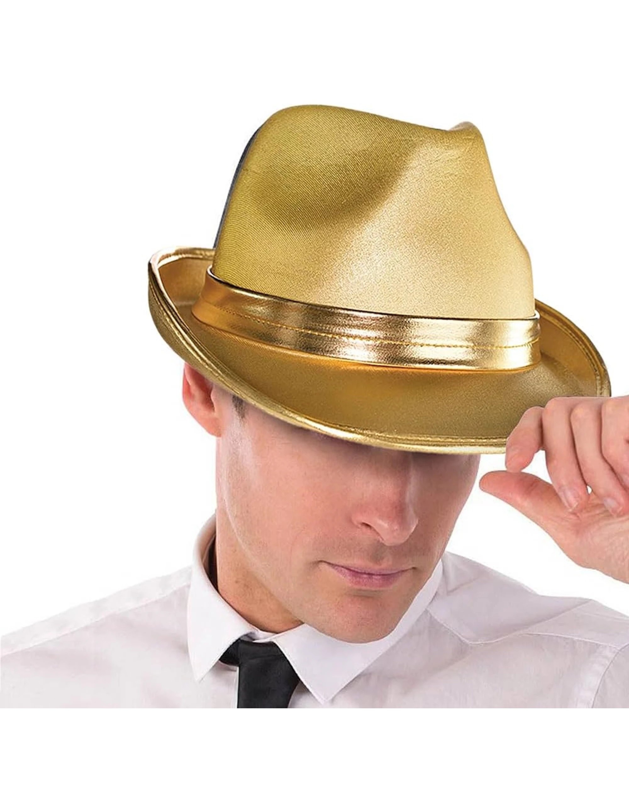 2 Amscan Inc. Shiny Adult Fedora Hat - One Size - Gold, 2 of 2