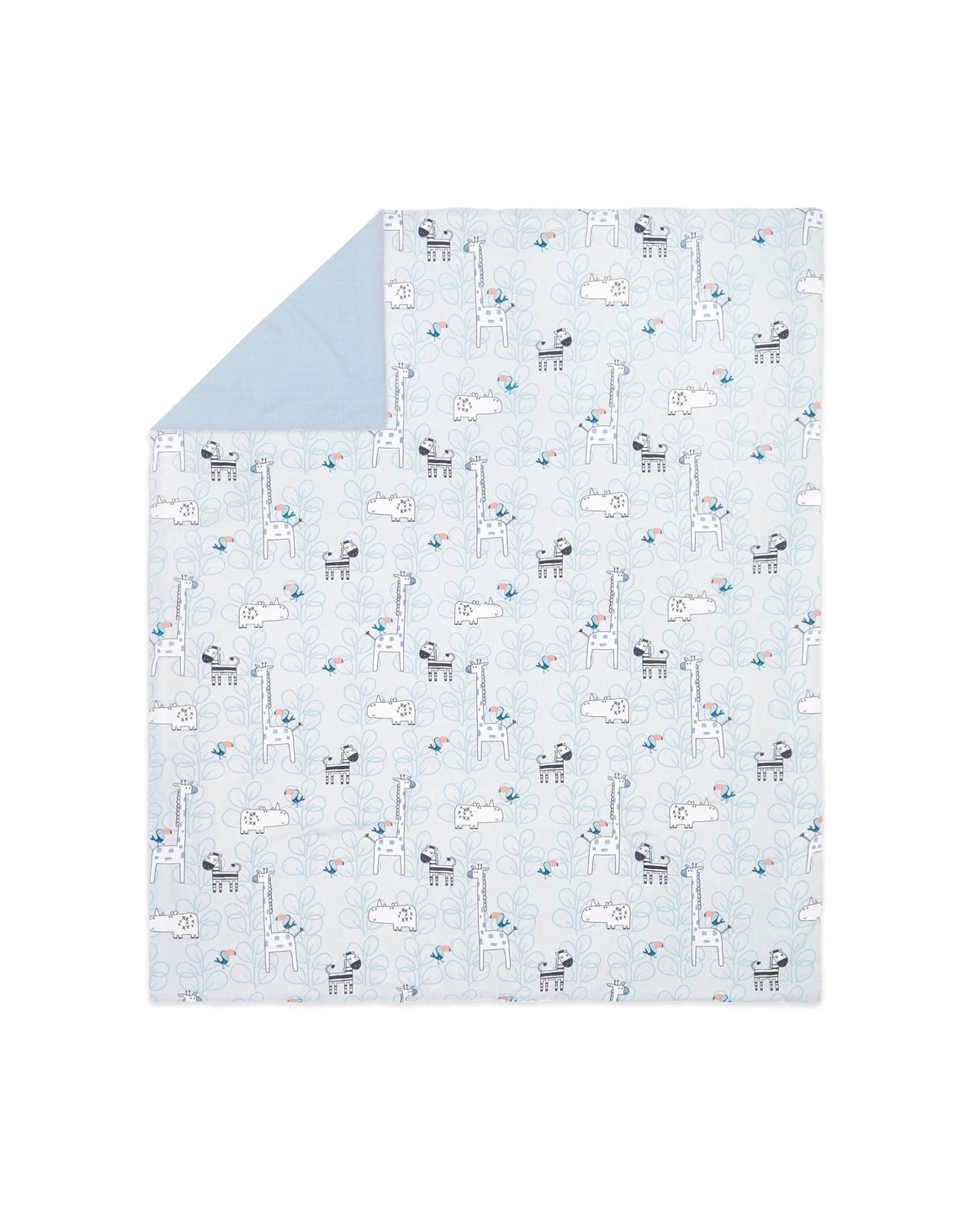 1 Little Haven Baby Cot Quilt Reversible Safari Design 2 Pack Cotton Outer - Blue, 1 of 3