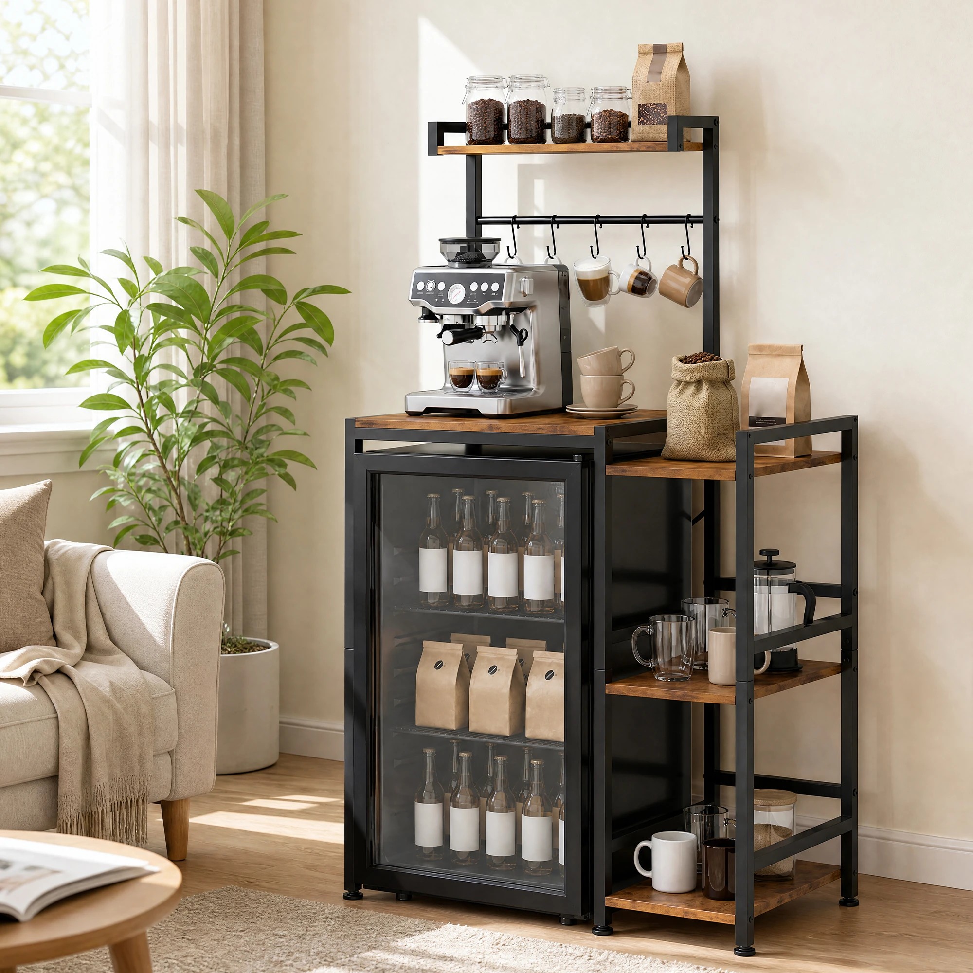 2 Advwin 5 Tier Mini Fridge Shelf w/ Ample Storage Space & Hooks - Brown, 2 of 8