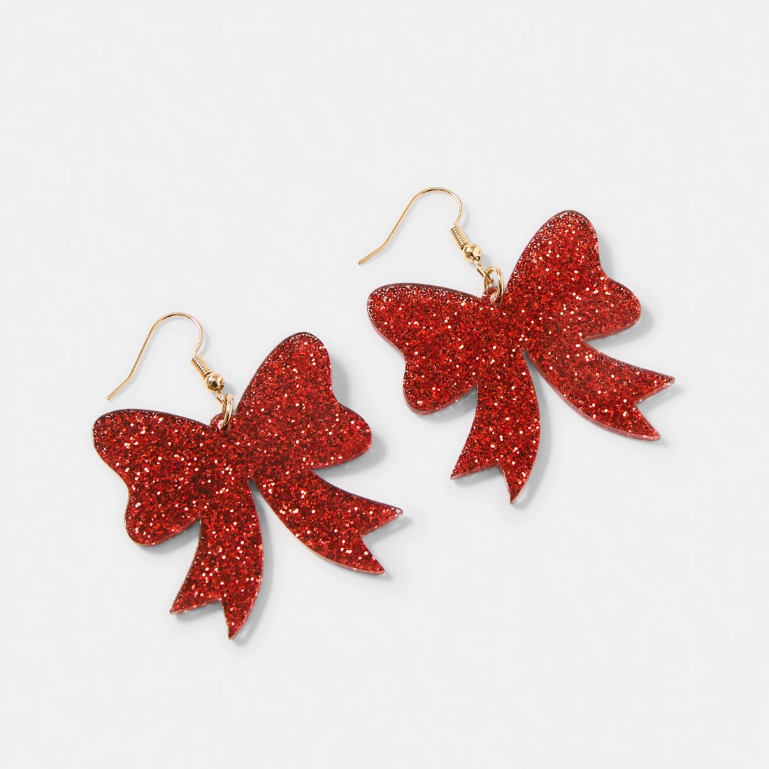 2 Christmas Acrylic Bow Earrings - Red and Gold Tone, 2 of 5
