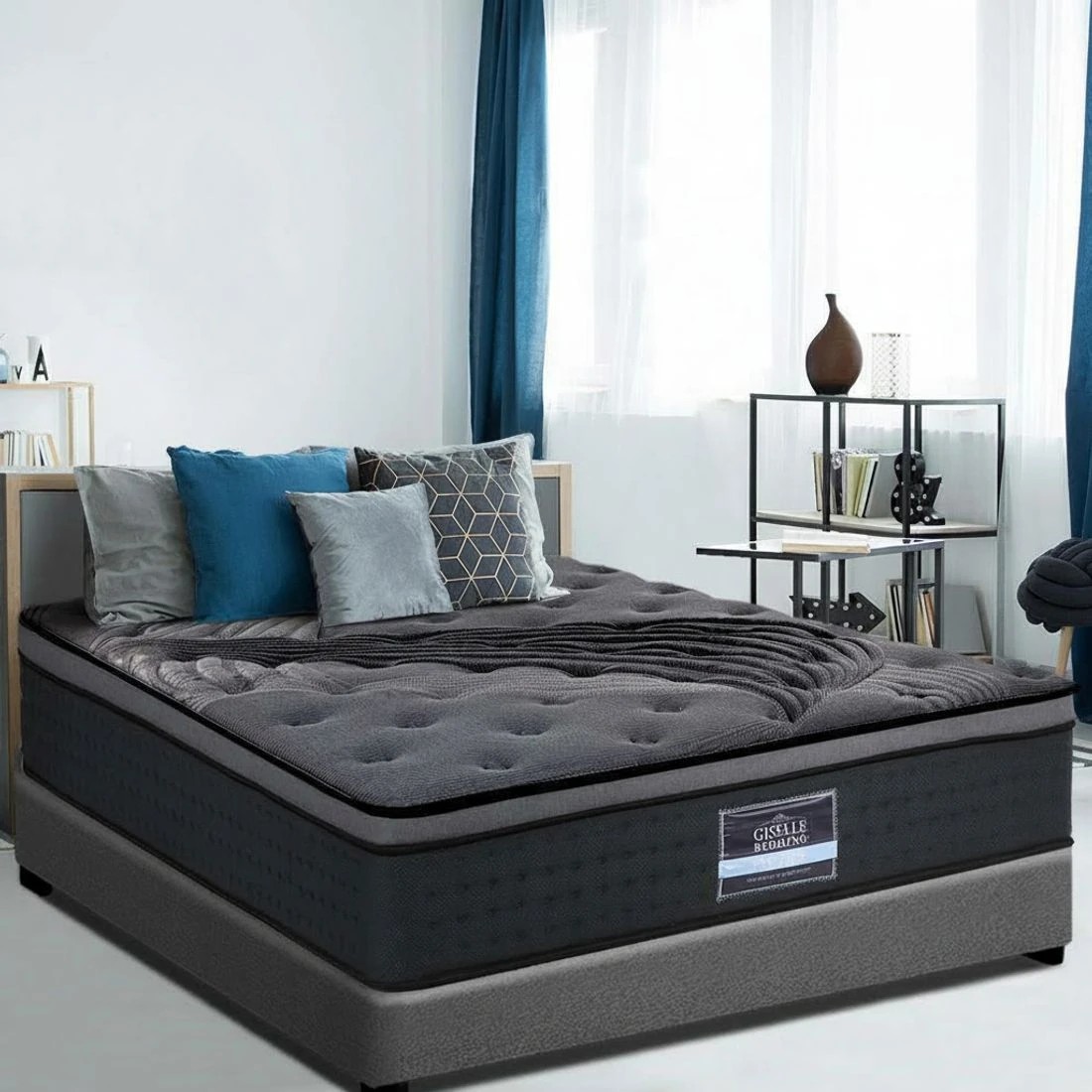 8 Giselle Bedding 34cm Mattress Bamboo Cover King Single - King Single Bed - Charcoal, 8 of 8