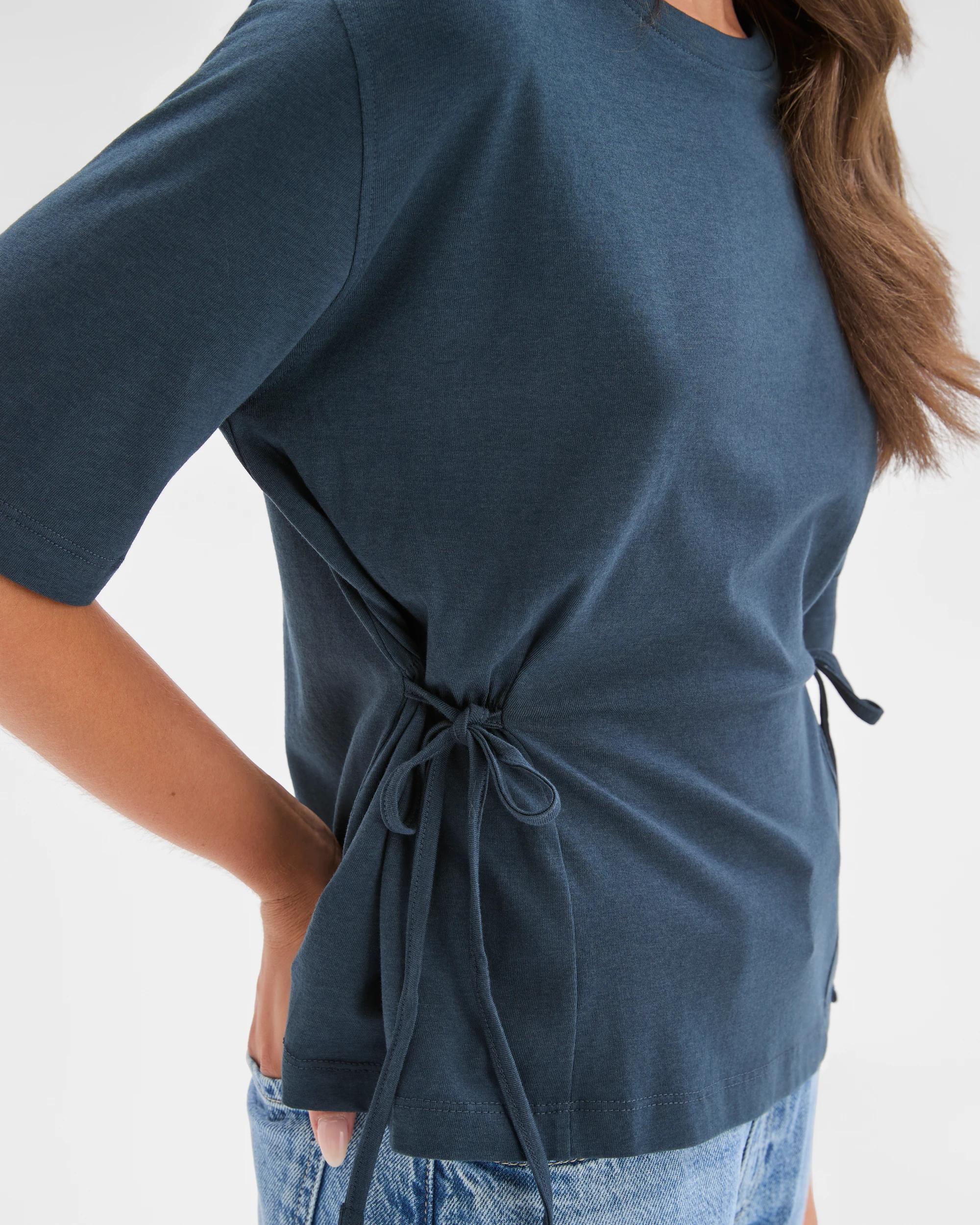 5 Target Petites Petites Australian Cotton Blend Short Sleeve Tie Waist T-Shirt SODALITE, 5 of 7