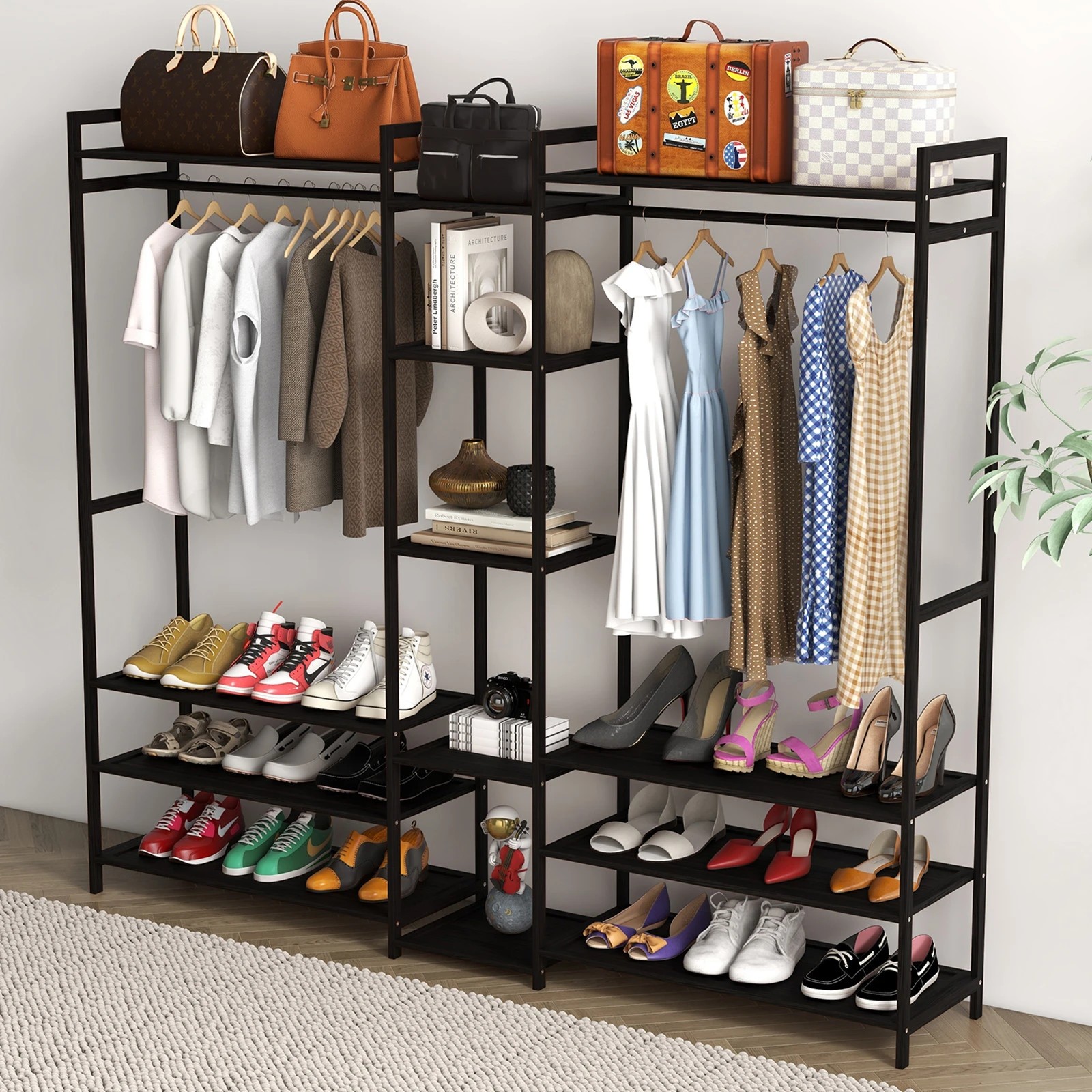 3 Milano Décor Multifunctional Bamboo Clothes Rack Storage Stand Organiser - Black, 3 of 10