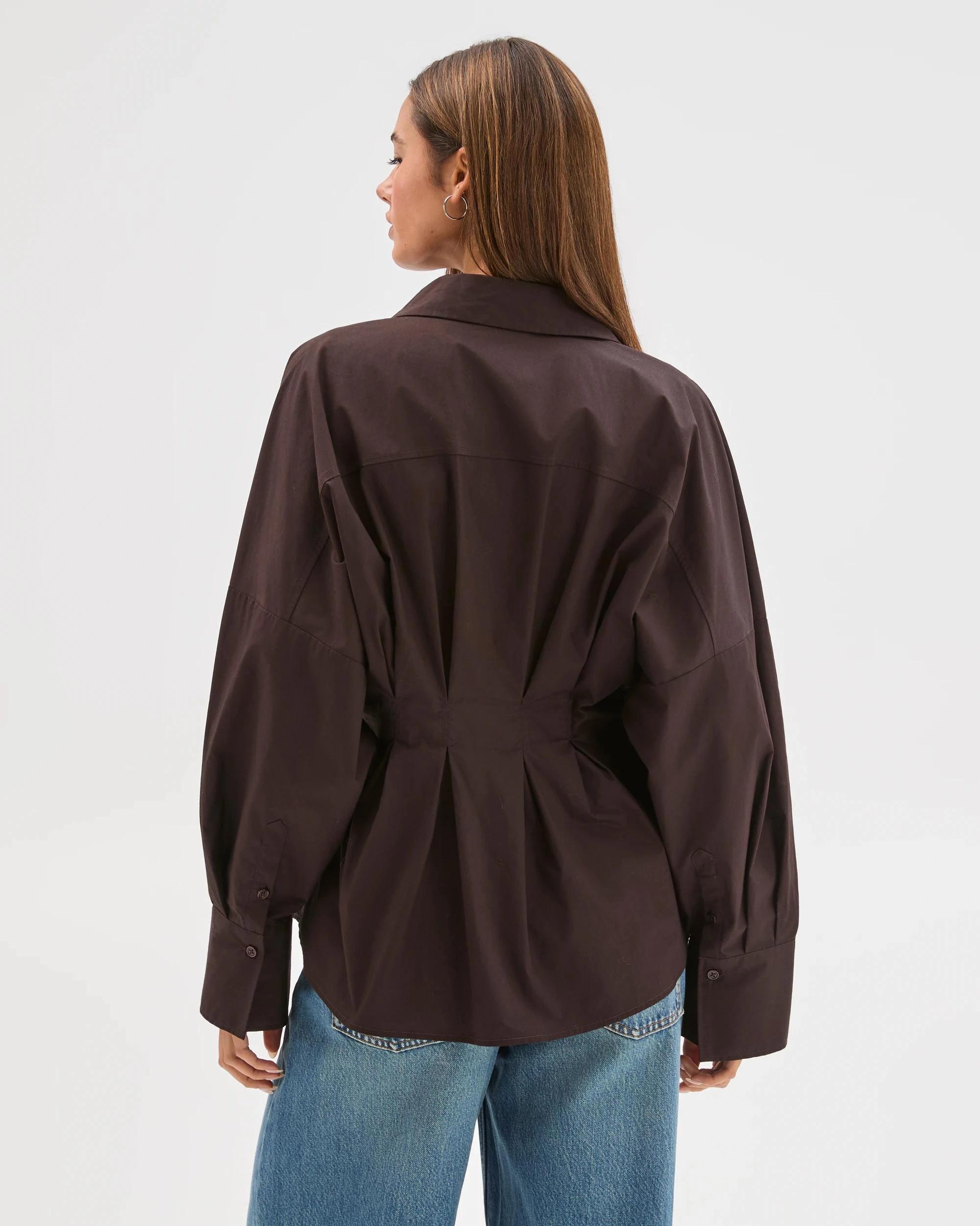 4 Lily Loves Australian Cotton Poplin Cinched Waist Shirt TRUFFLE, 4 of 8