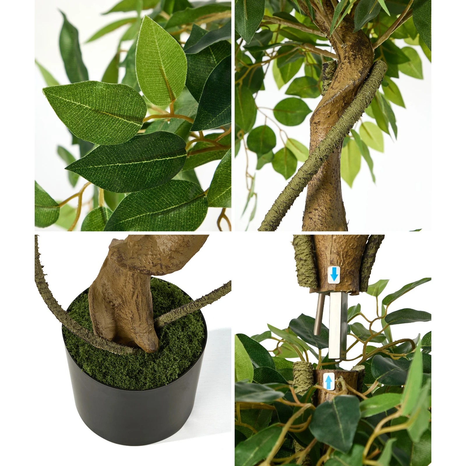 5 Livsip 2PCS Artificial Ficus Tree 180cm Large Twisted Ficus - Green, 5 of 10