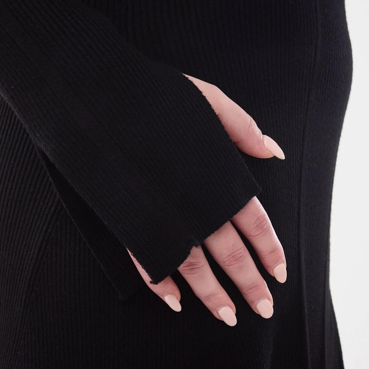 7 Long Sleeve Scoop Knit Skater Mini Dress Black, 7 of 10