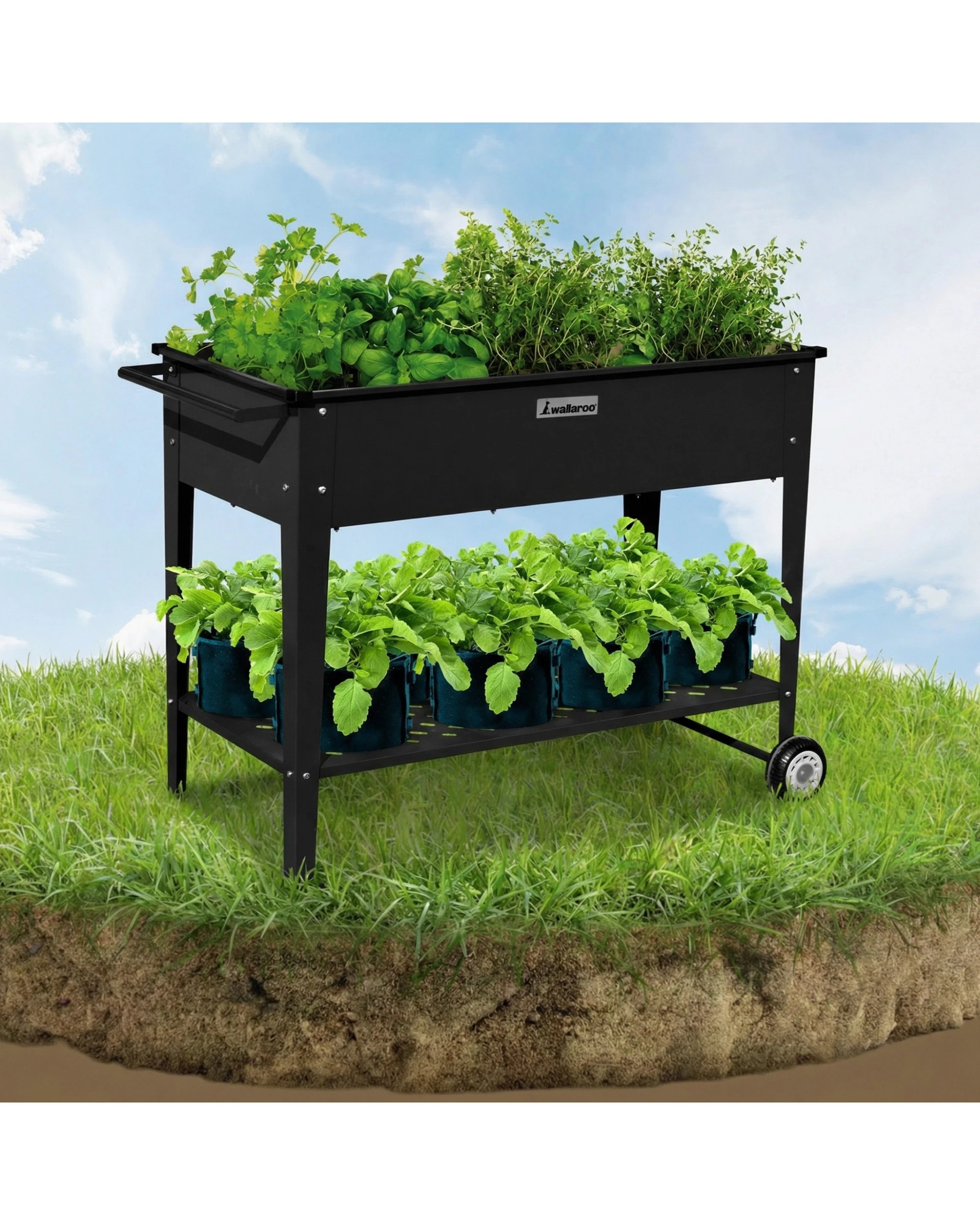 8 Wallaroo Garden Bed Cart Raised Planter Box Wheels Steel Storage Plants Shelf - Black, 8 of 10