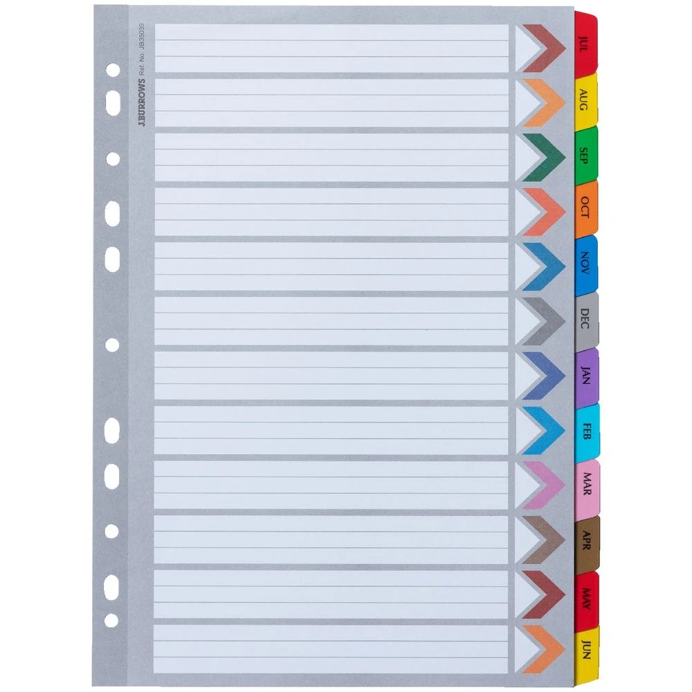 2 J.Burrows A4 Financial Year Tab Dividers Paper 12 Pack, 2 of 3