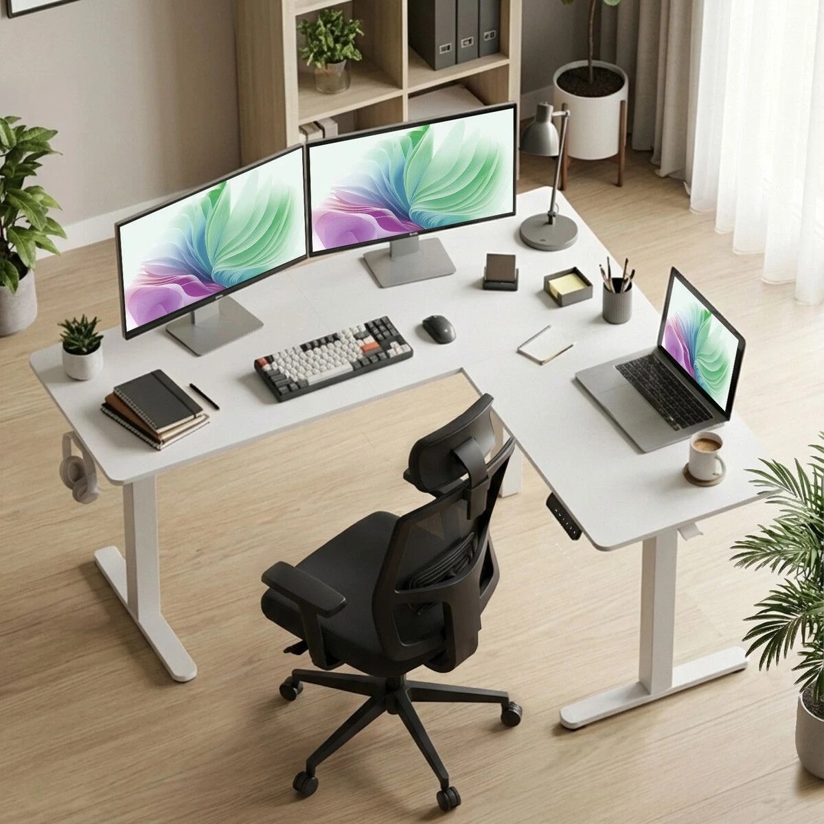 3 AUSWAY Electric Standing Desk Sit and Stand Up Corner L Shaped, 3 of 5