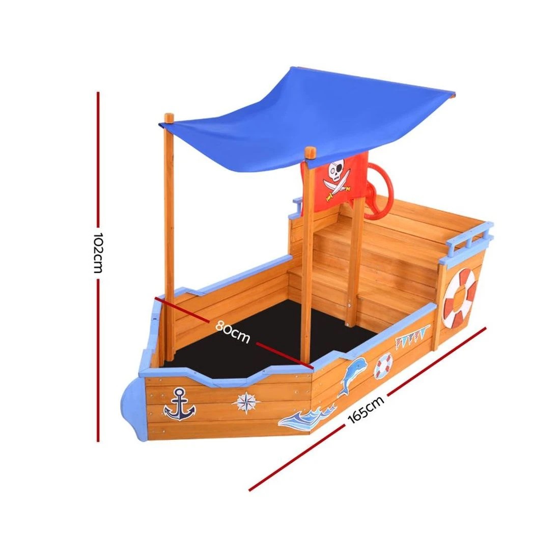 2 Keezi Kids Sandpit Wooden Boat Sand Pit with Canopy Bench Seat 165cm - Multi, 2 of 5